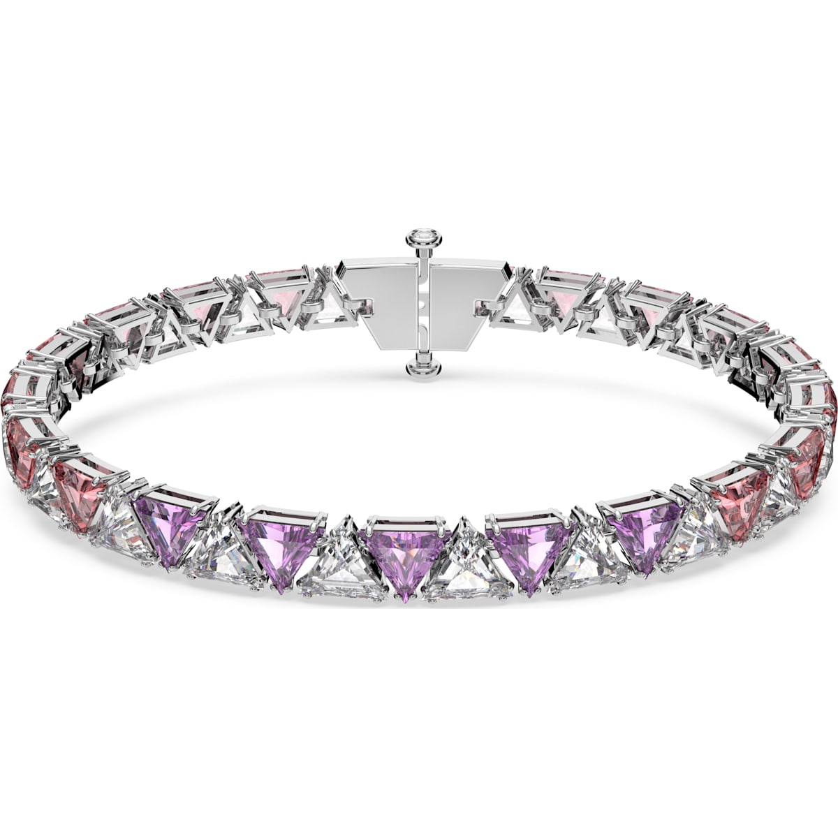 Swarovski Ortyx Rhodium Plated Pink Crystal Triangle Cut Bracelet - Medium