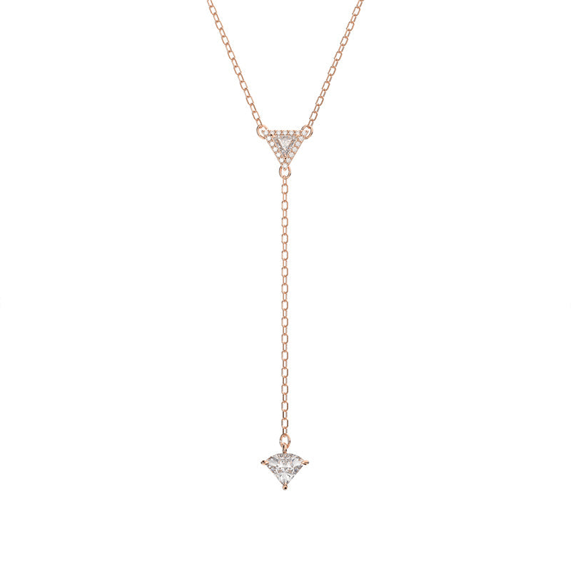 Swarovski Ortyx Rose Gold Tone Plated White Crystal Triangle Cut Y Necklace - Gold