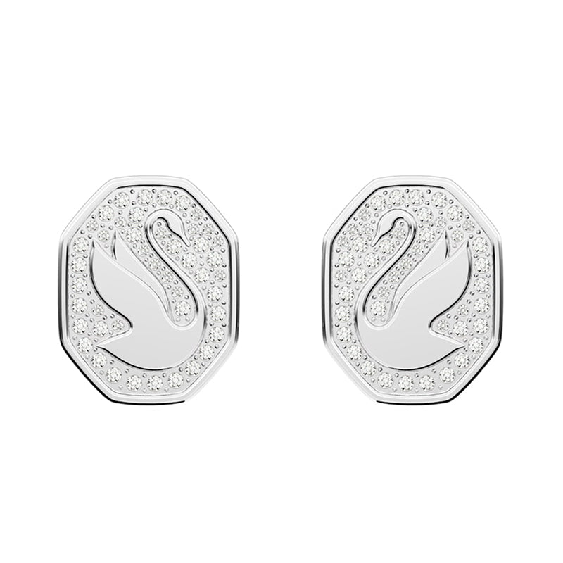 Swarovski Signum Rhodium Plated White Crystal Swan Stud Earrings