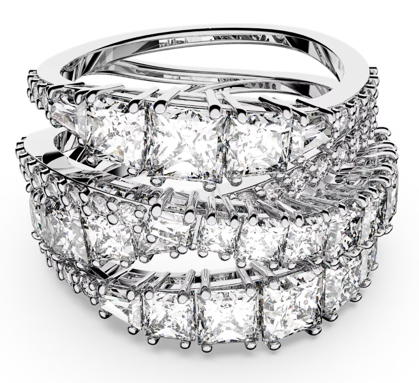 Swarovski Timeless Rhodium Plated White Crystal Twist Wrap Ring - Size 55