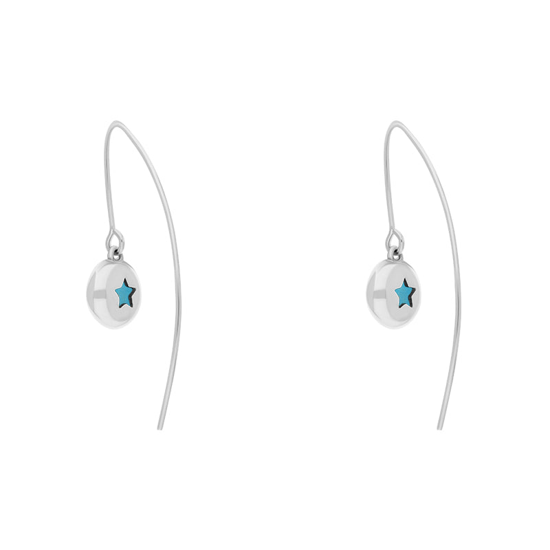 Sterling Silver Turquoise Star Disc Drop Earrings - Silver