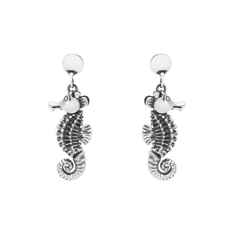 Sterling Silver Small Seahorse Drop Earrings