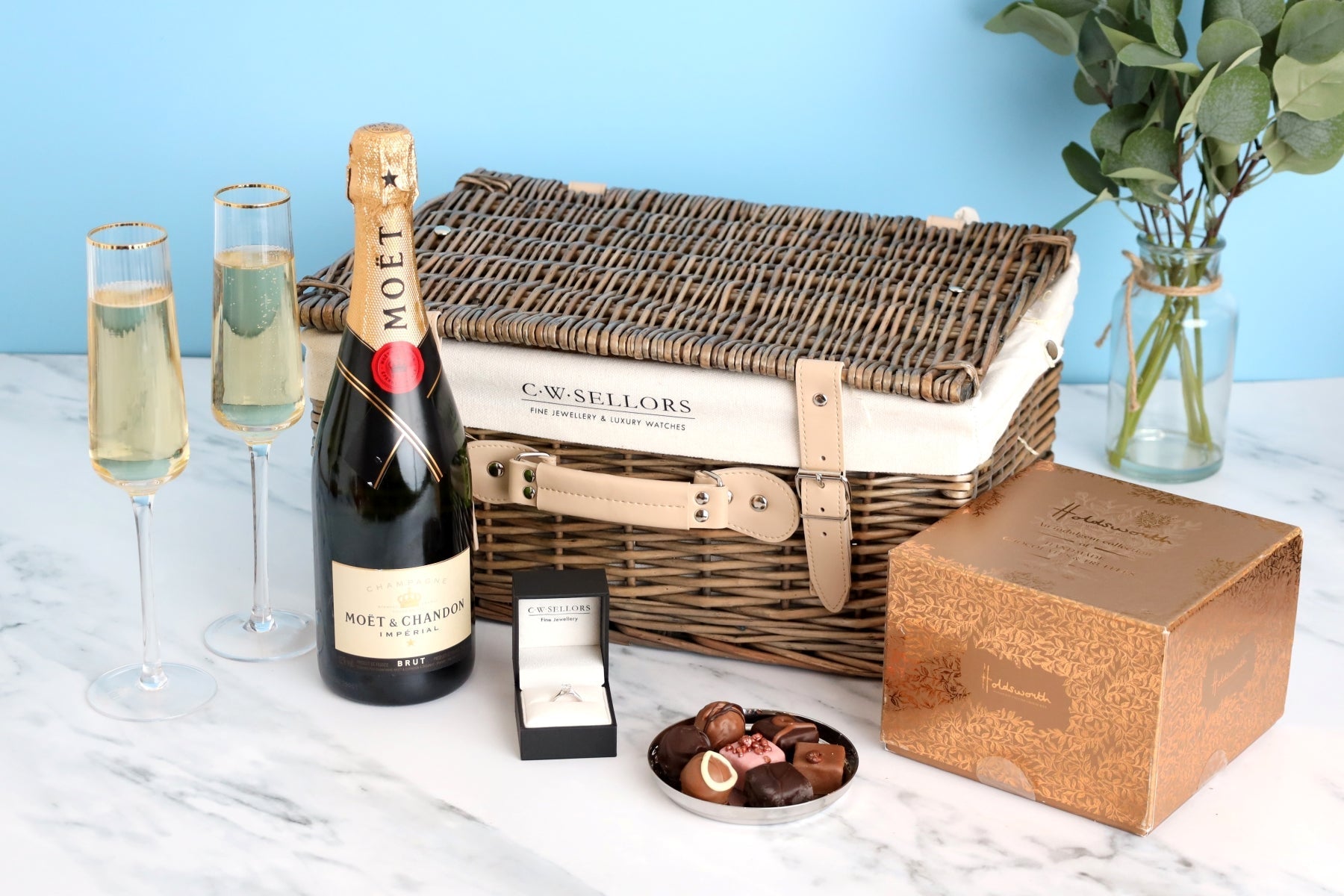 The Champagne Chocolate Proposal Hamper - Platinum 1.02ct Diamond
