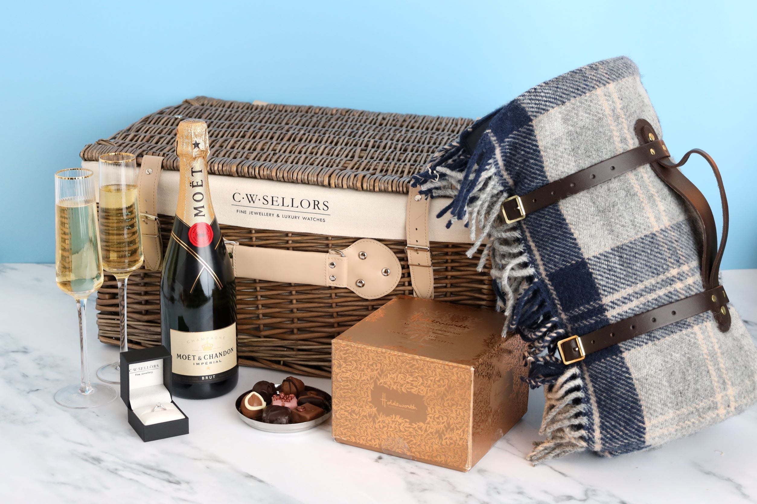 The Champagne Chocolate Proposal Picnic Hamper - Platinum 0.25ct Diamond