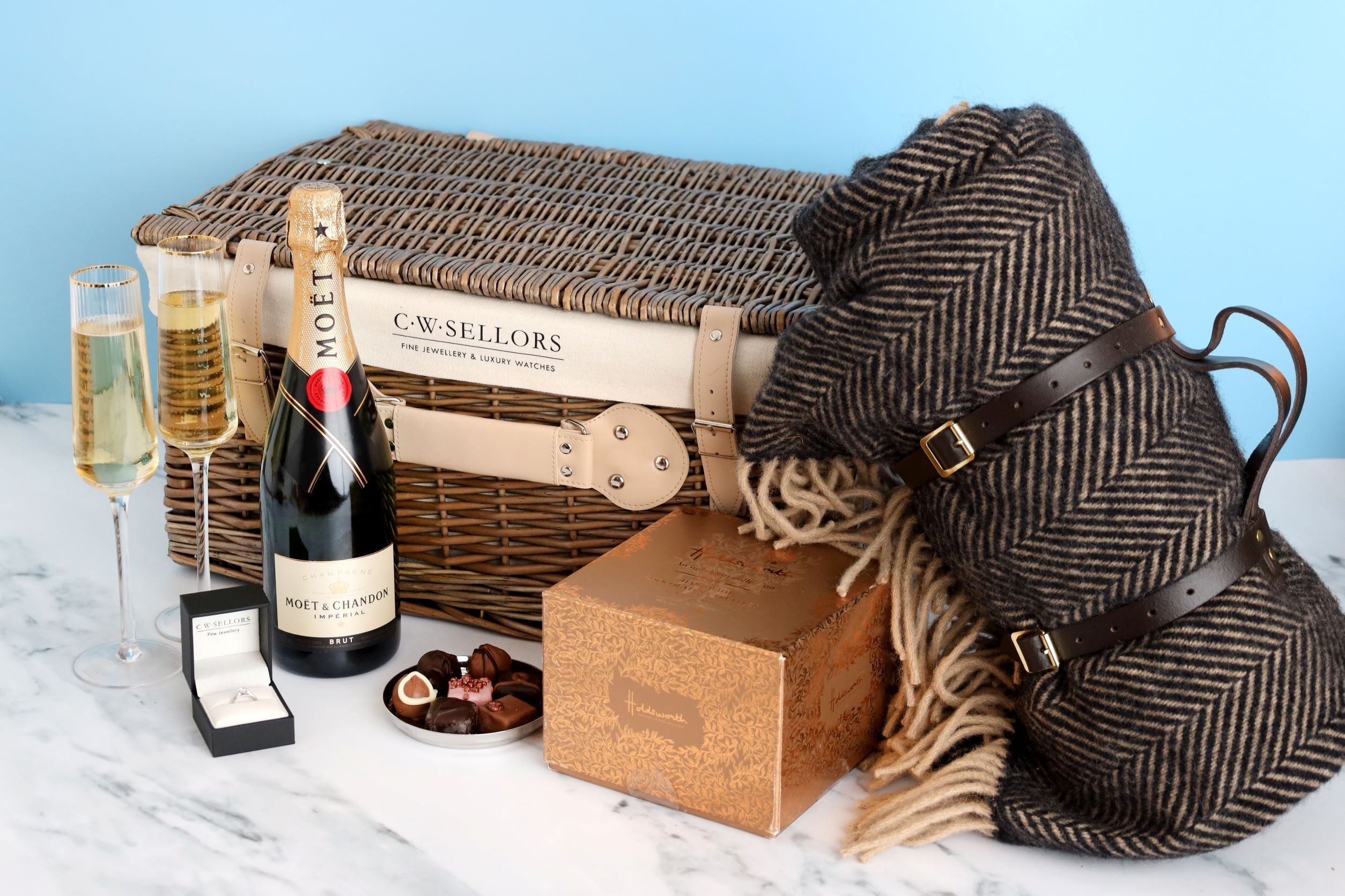 The Champagne Chocolate Proposal Picnic Hamper - Platinum 0.50ct Diamond