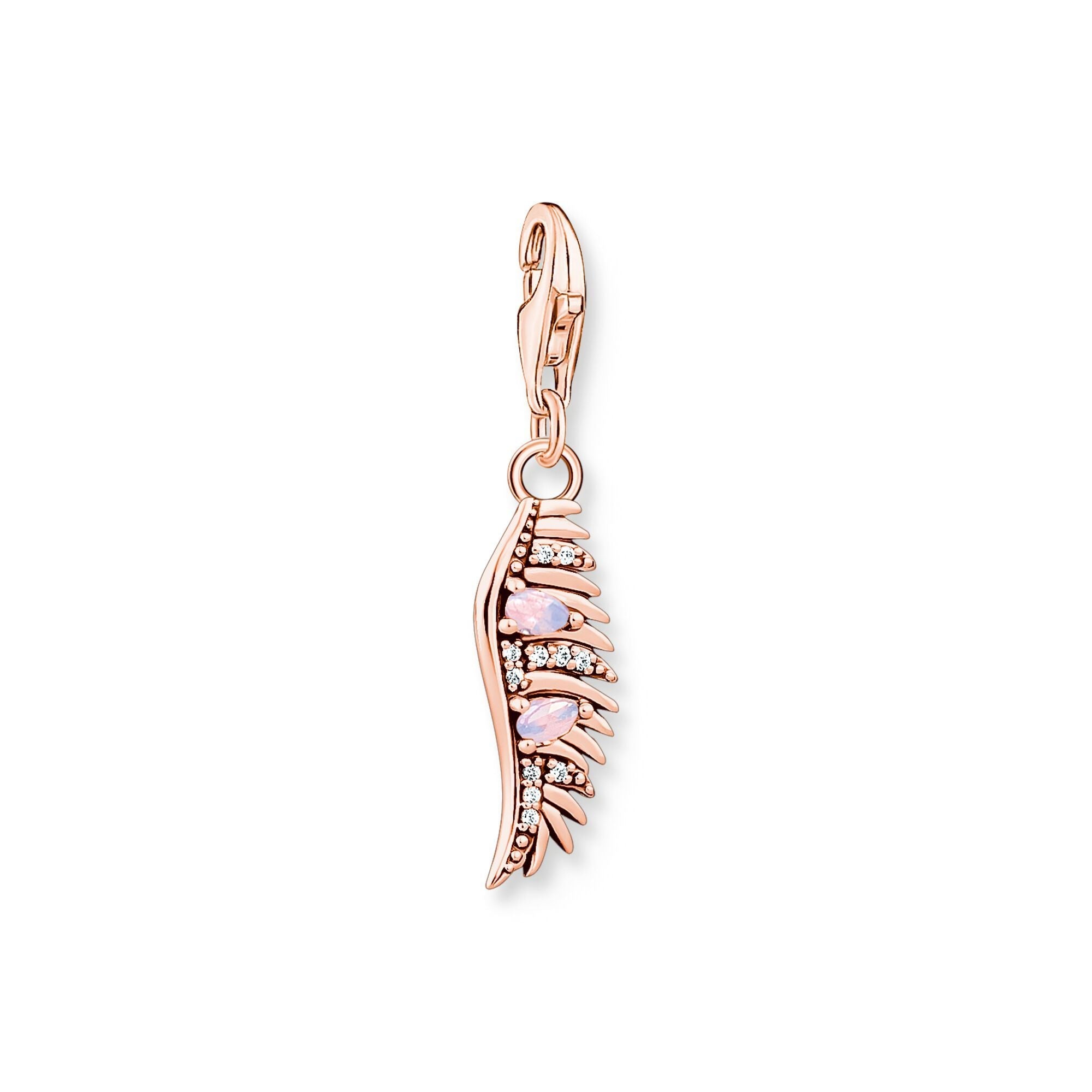 Thomas Sabo Charm Club Rose Gold Plated Sterling Silver Phoenix Feather Pink Stones Charm - Silver