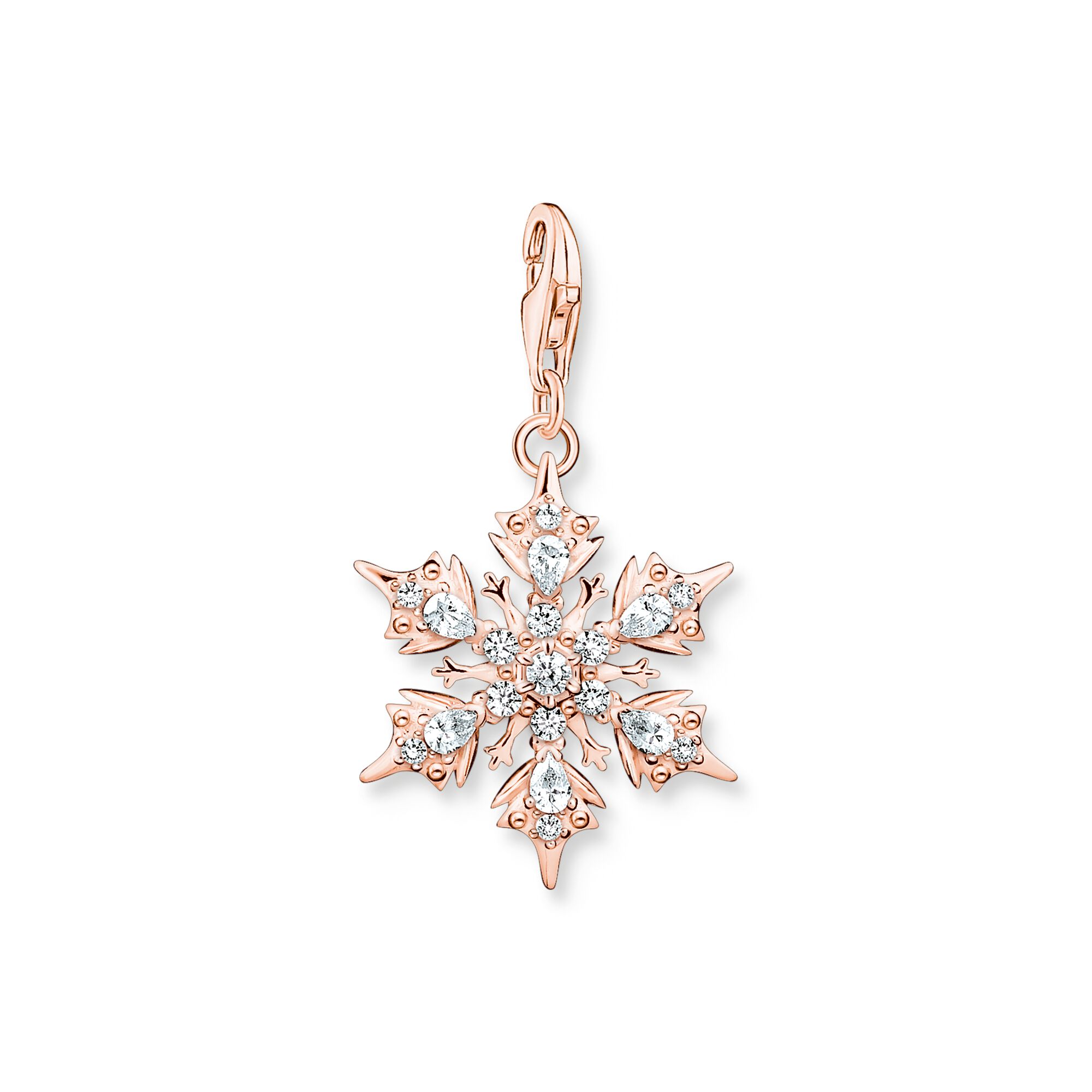 Thomas Sabo Charm Club Rose Gold Plated Sterling Silver Snowflake White Stones Charm - Silver