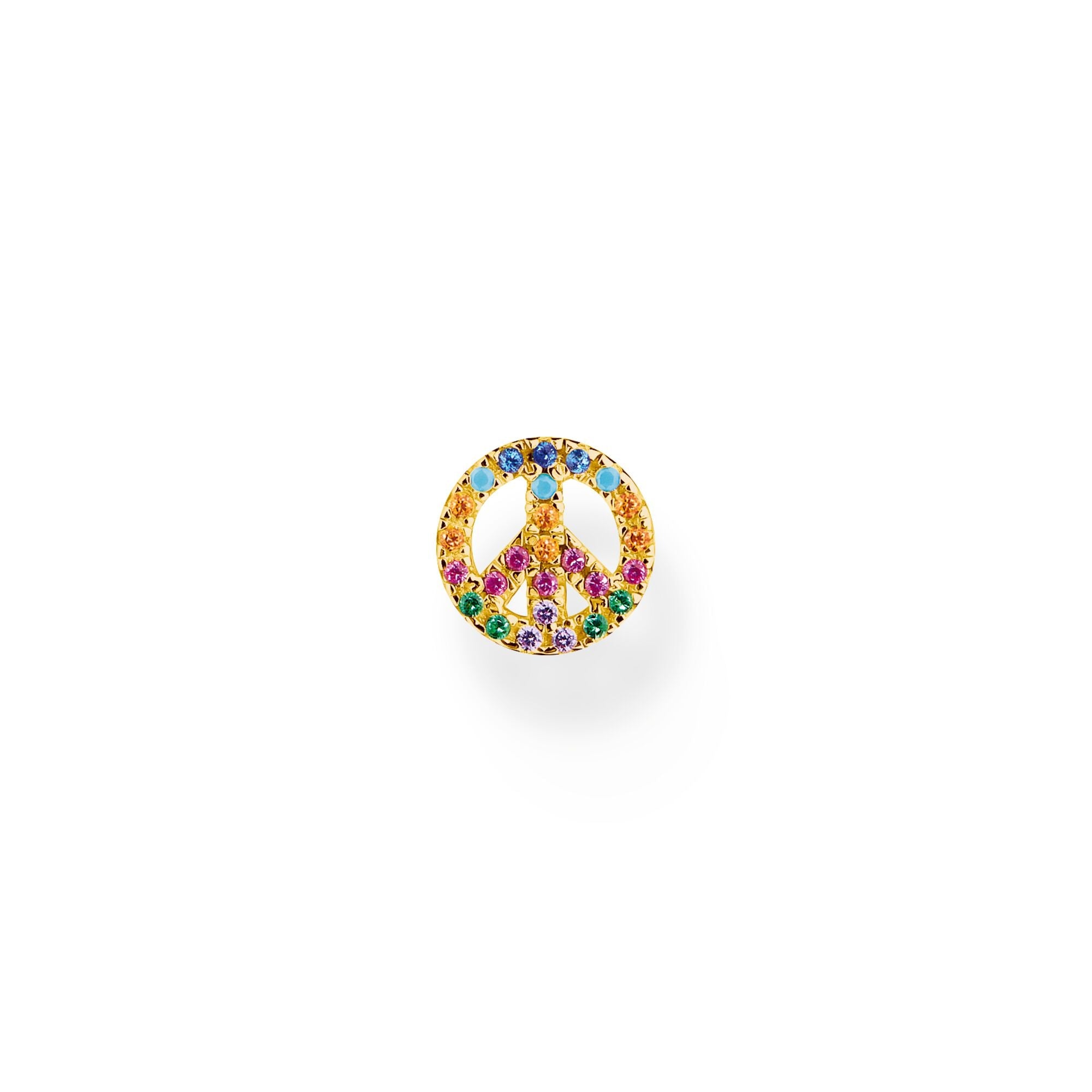 Thomas Sabo Charm Club Gold Plated Sterling Silver Colourful Peace Single Stud Earring - Silver