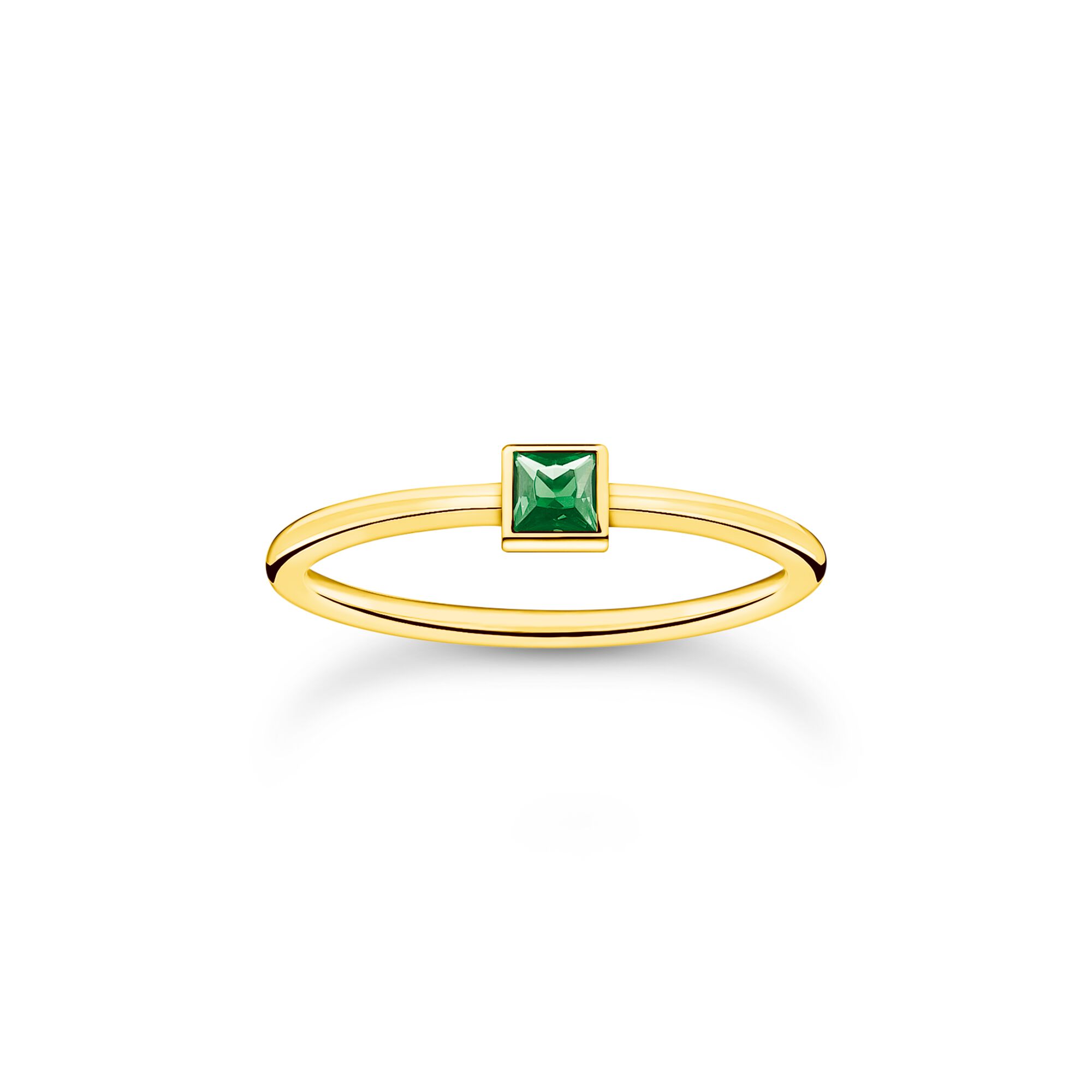 Thomas Sabo Charm Club Gold Plated Sterling Silver Green Stone Ring - 58