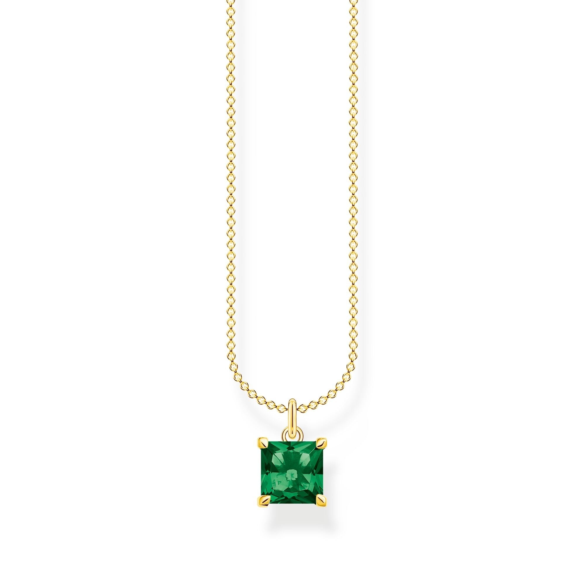 Thomas Sabo Charm Club Gold Plated Sterling Silver Green Stone Necklace - Silver