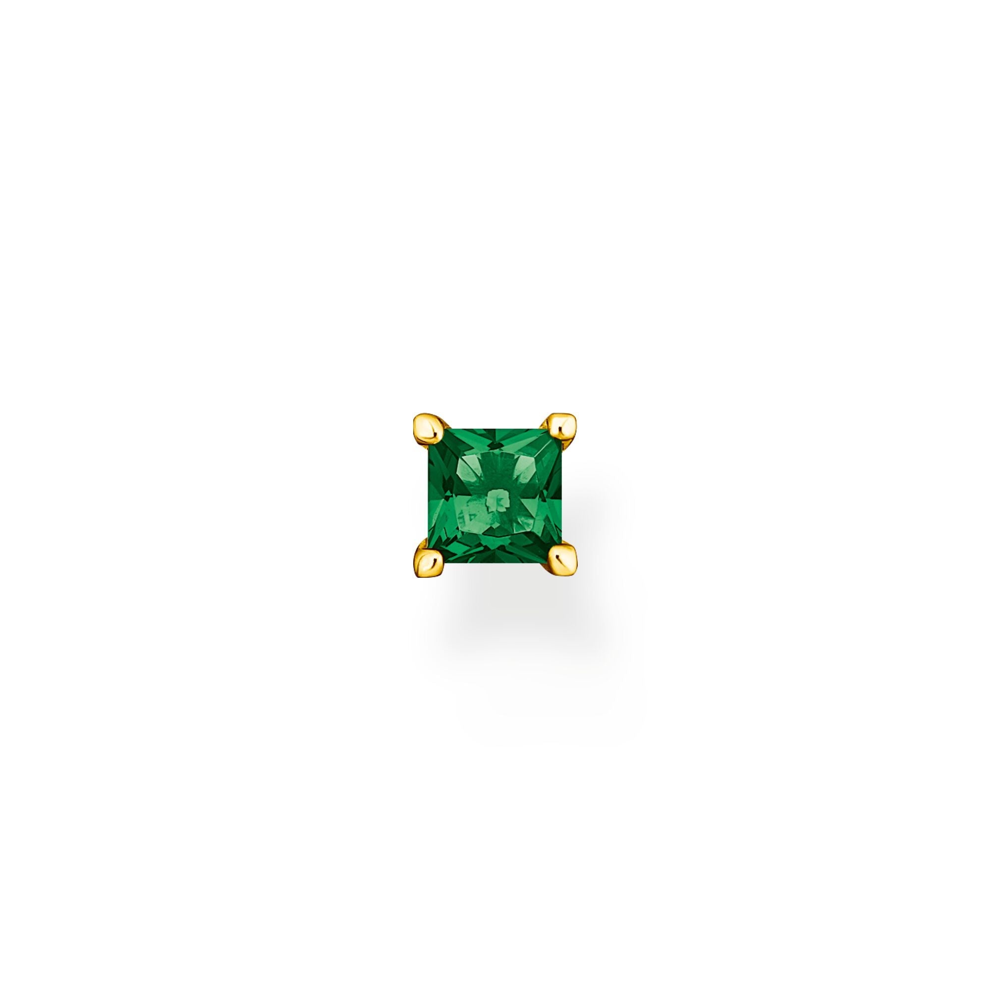 Thomas Sabo Charm Club Gold Plated Sterling Silver Green Stone Single Stud Earring - Silver