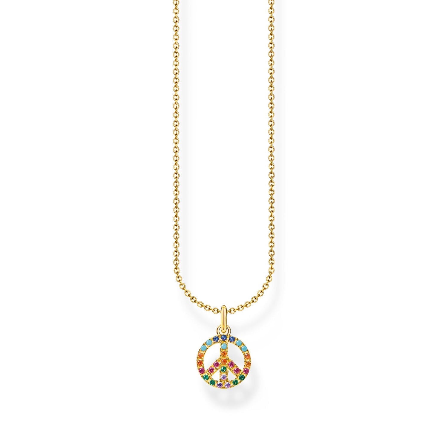 Thomas Sabo Charm Club Gold Plated Sterling Silver Peace Colourful Stones Necklace - Sterling Silver