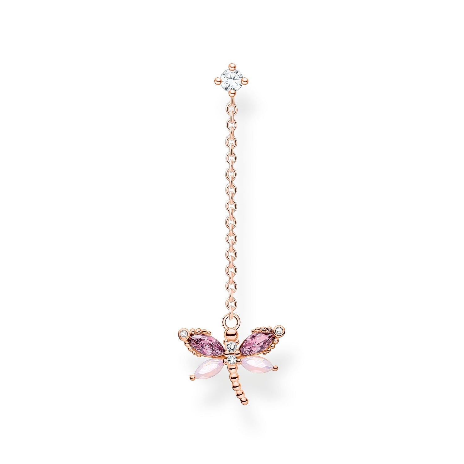 Thomas Sabo Charm Club Rose Gold Plated Sterling Silver Dragonfly Single Drop Earring - Silver