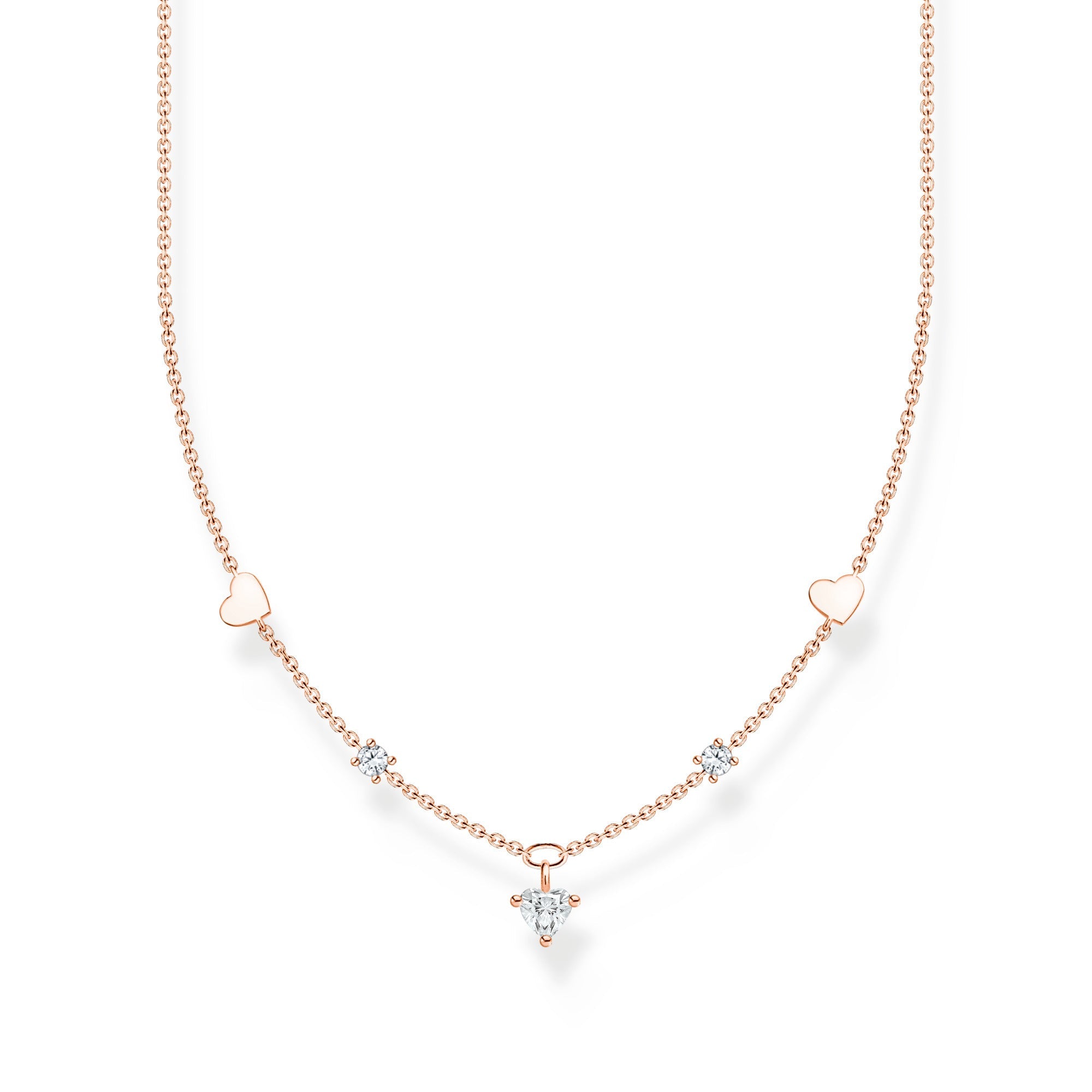 Thomas Sabo Charm Club Rose Gold Plated Sterling Silver Hearts Necklace - Silver