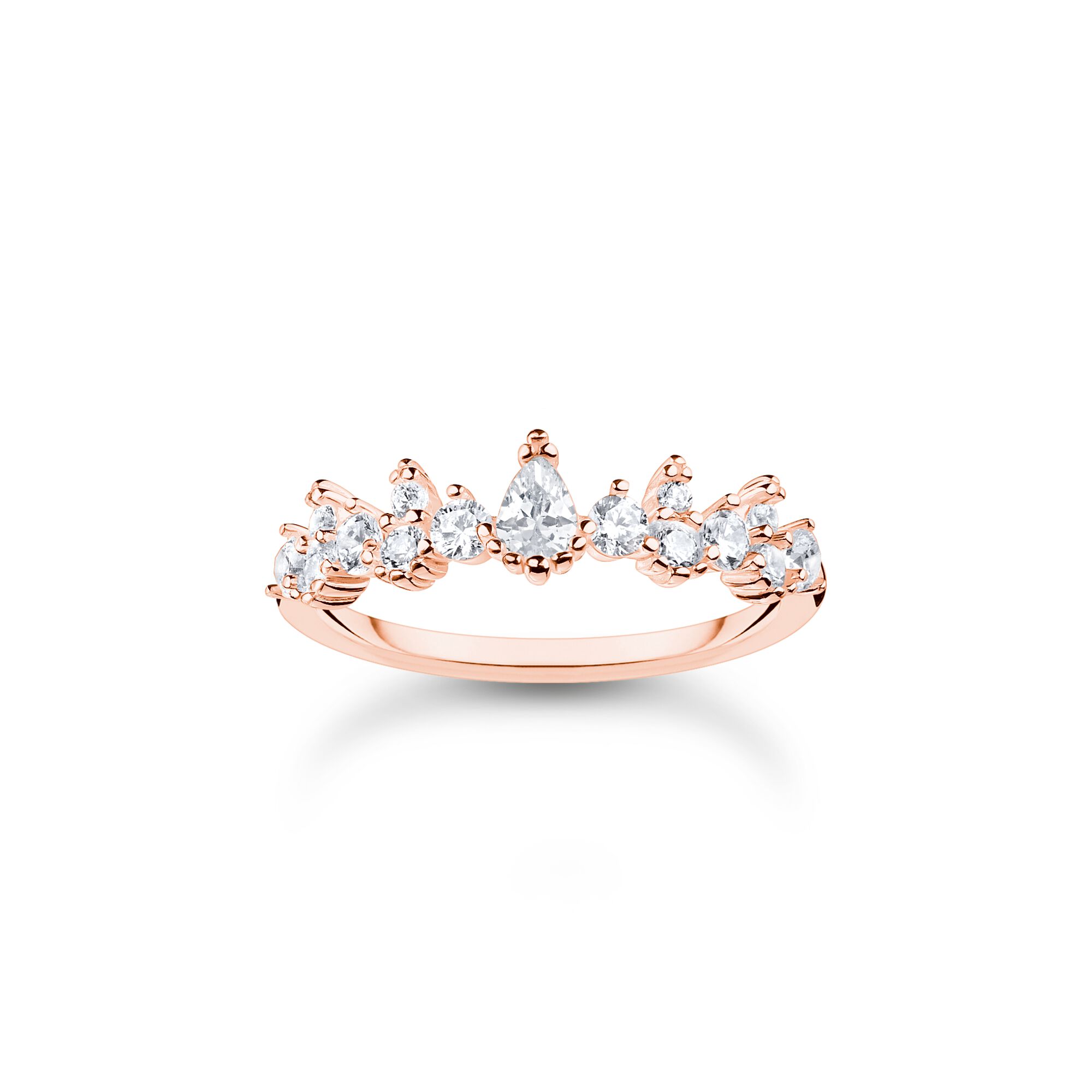 Thomas Sabo Charm Club Rose Gold Plated Sterling Silver Ice Crystals Ring - 54