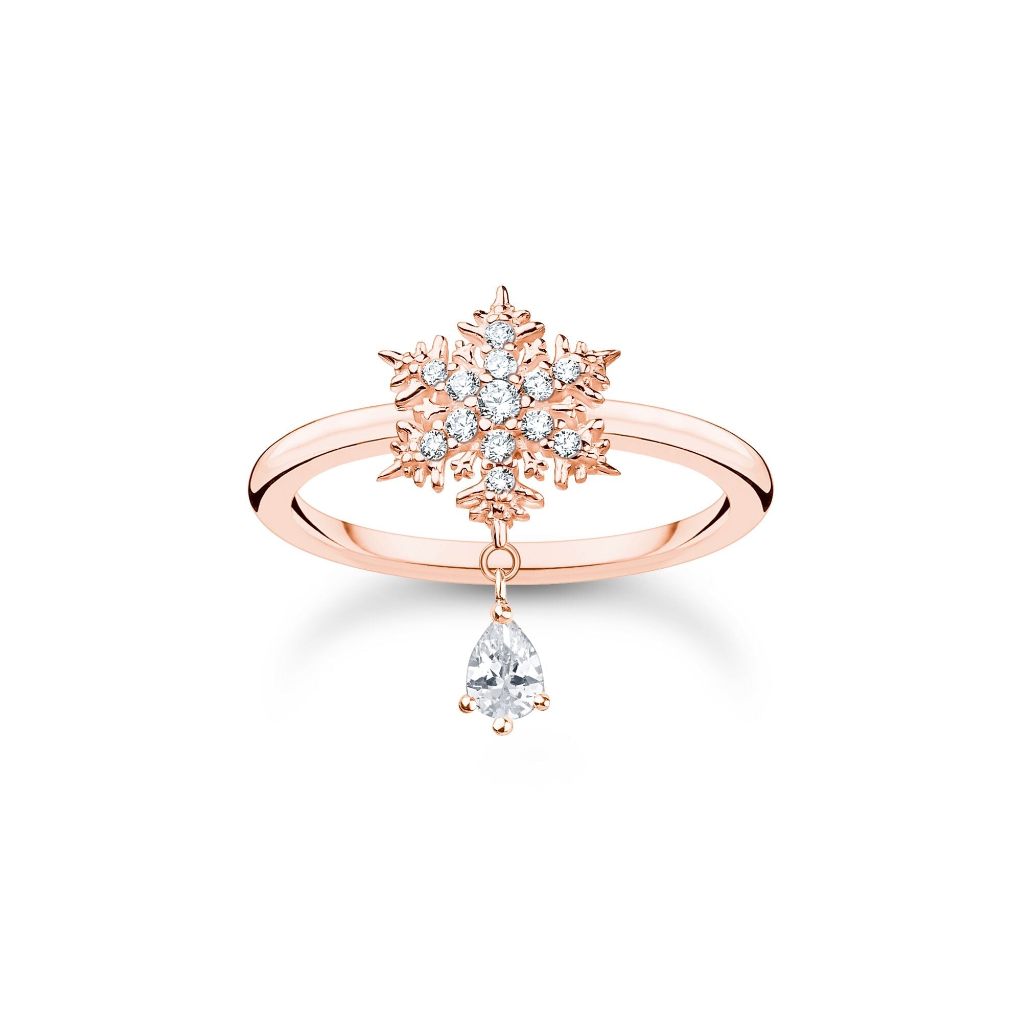 Thomas Sabo Charm Club Rose Gold Plated Sterling Silver Snowflake White Stones Ring - 58