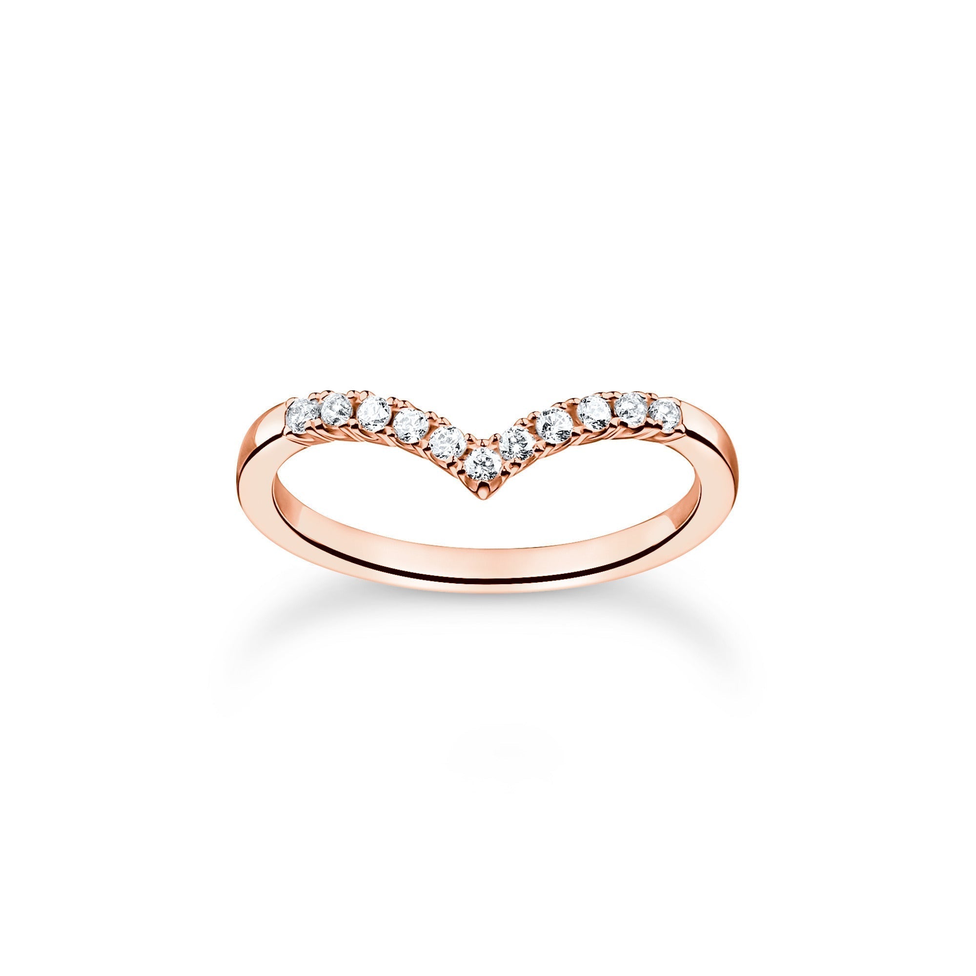 Thomas Sabo Charm Club Rose Gold Plated Sterling Silver V-Shape Ring - 58