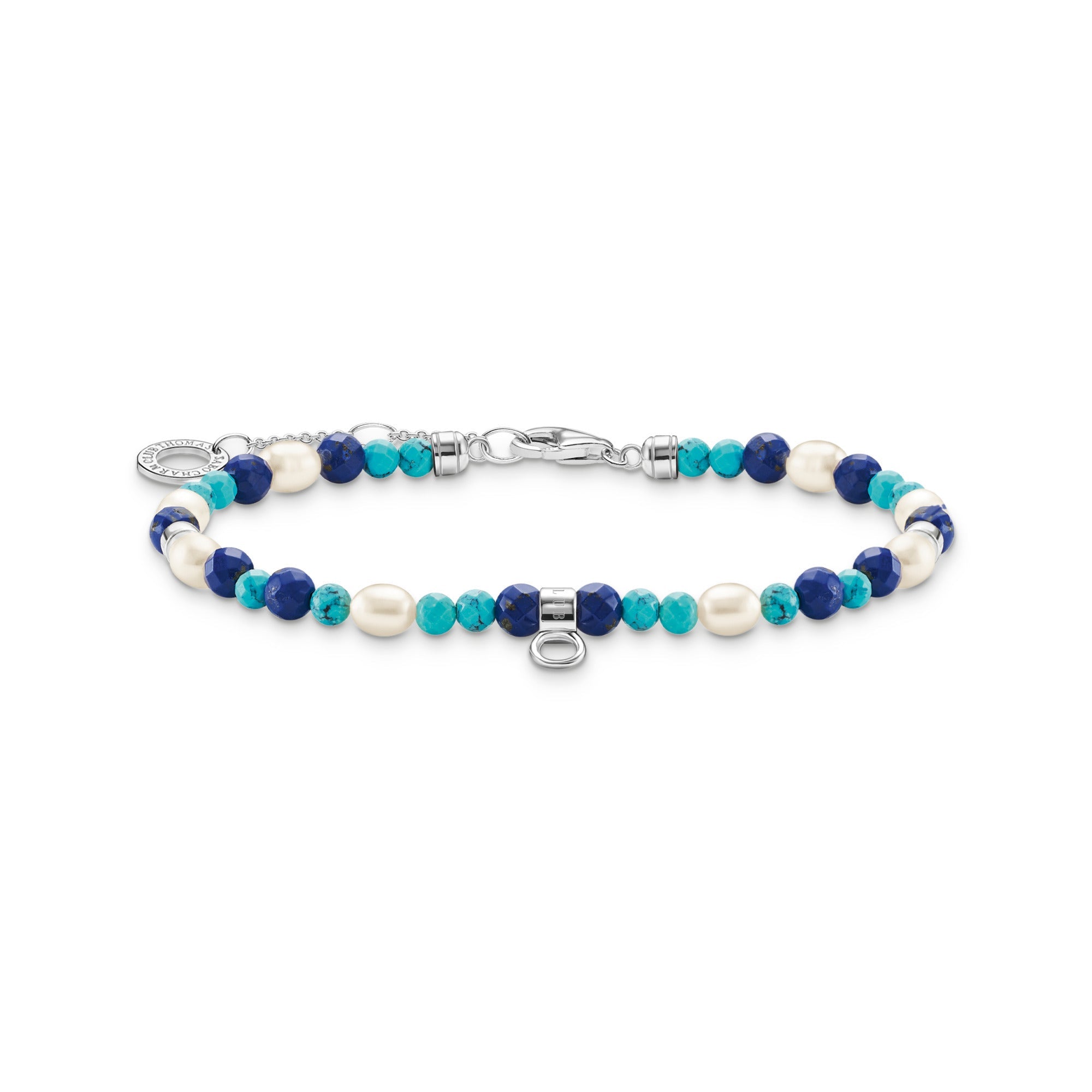 Thomas Sabo Charm Club Sterling Silver Blue Stones And Pearls Bracelet - Silver