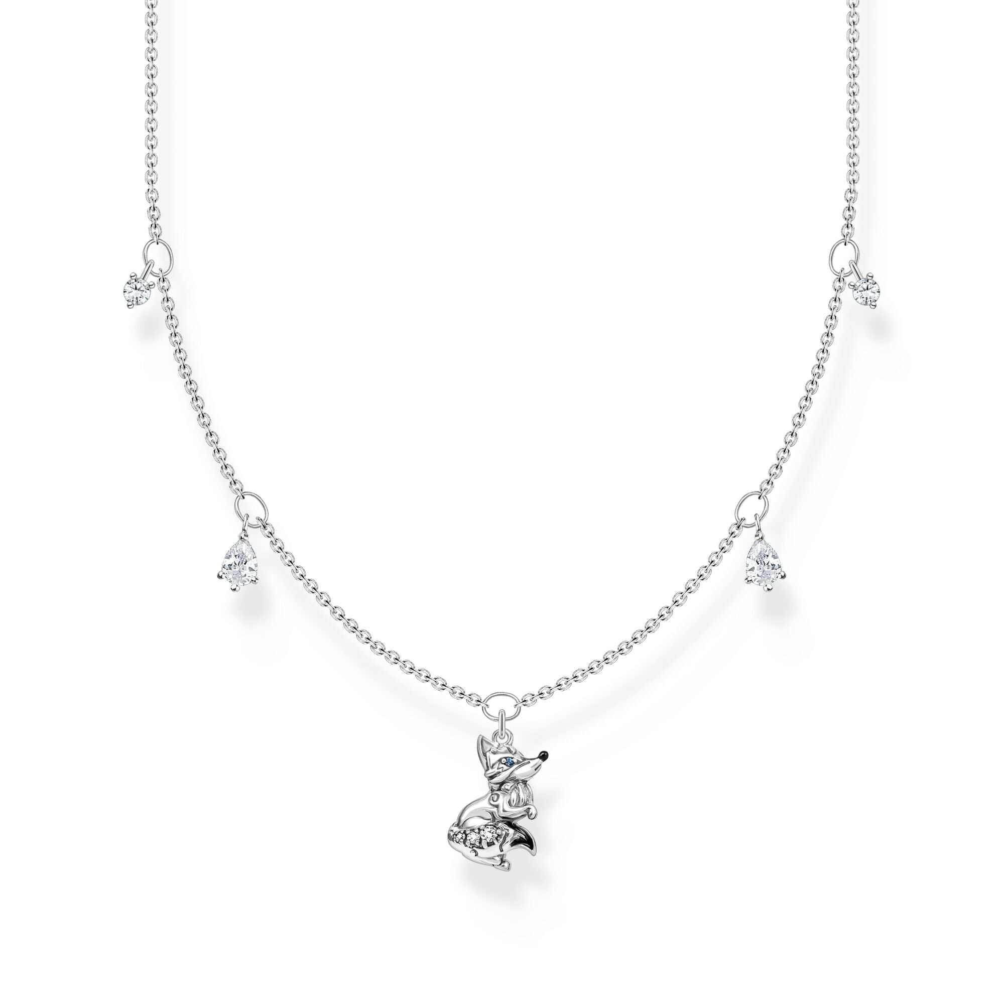 Thomas Sabo Charm Club Sterling Silver Fox White Stones Necklace - Silver