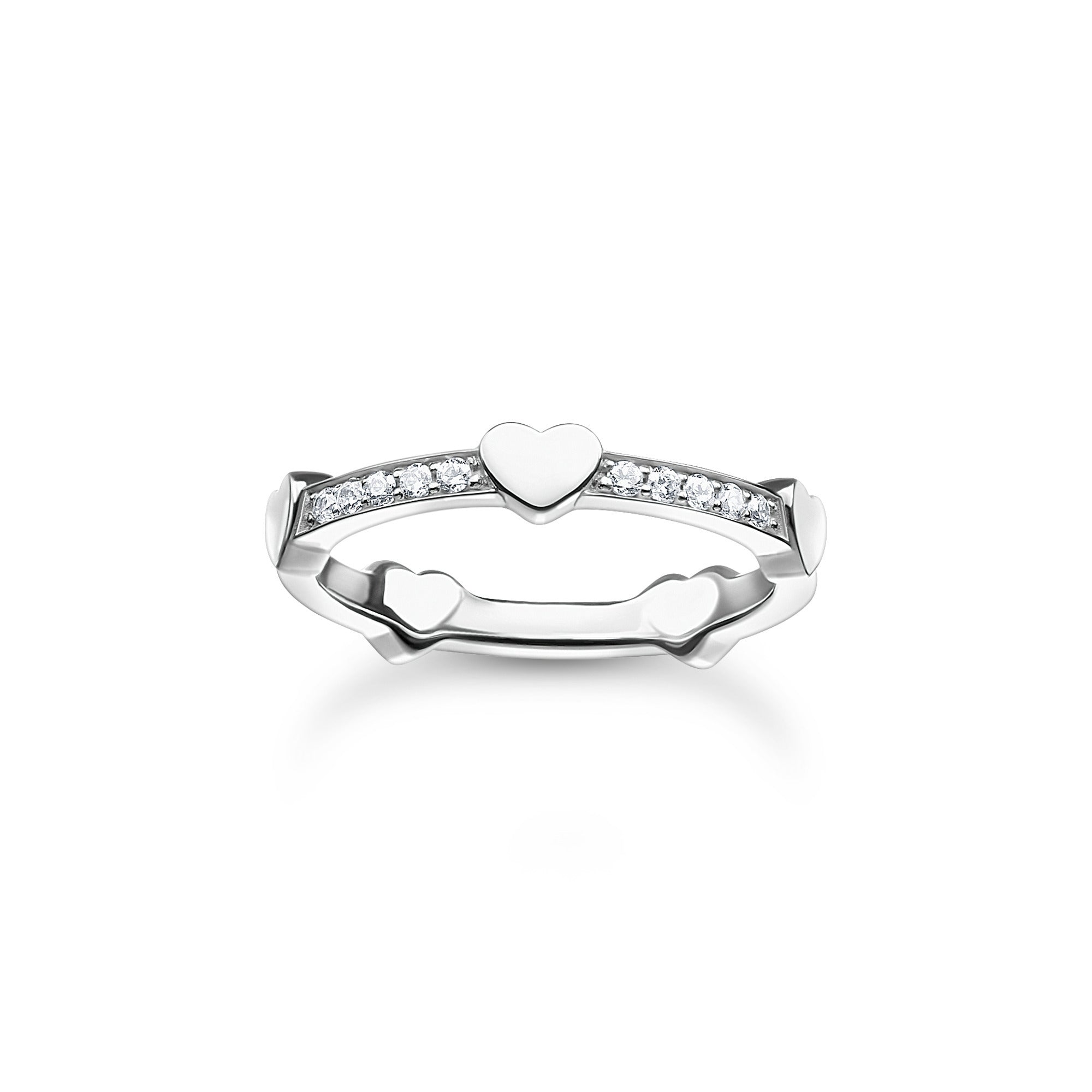 Thomas Sabo Charm Club Sterling Silver Pave Hearts Ring - 58