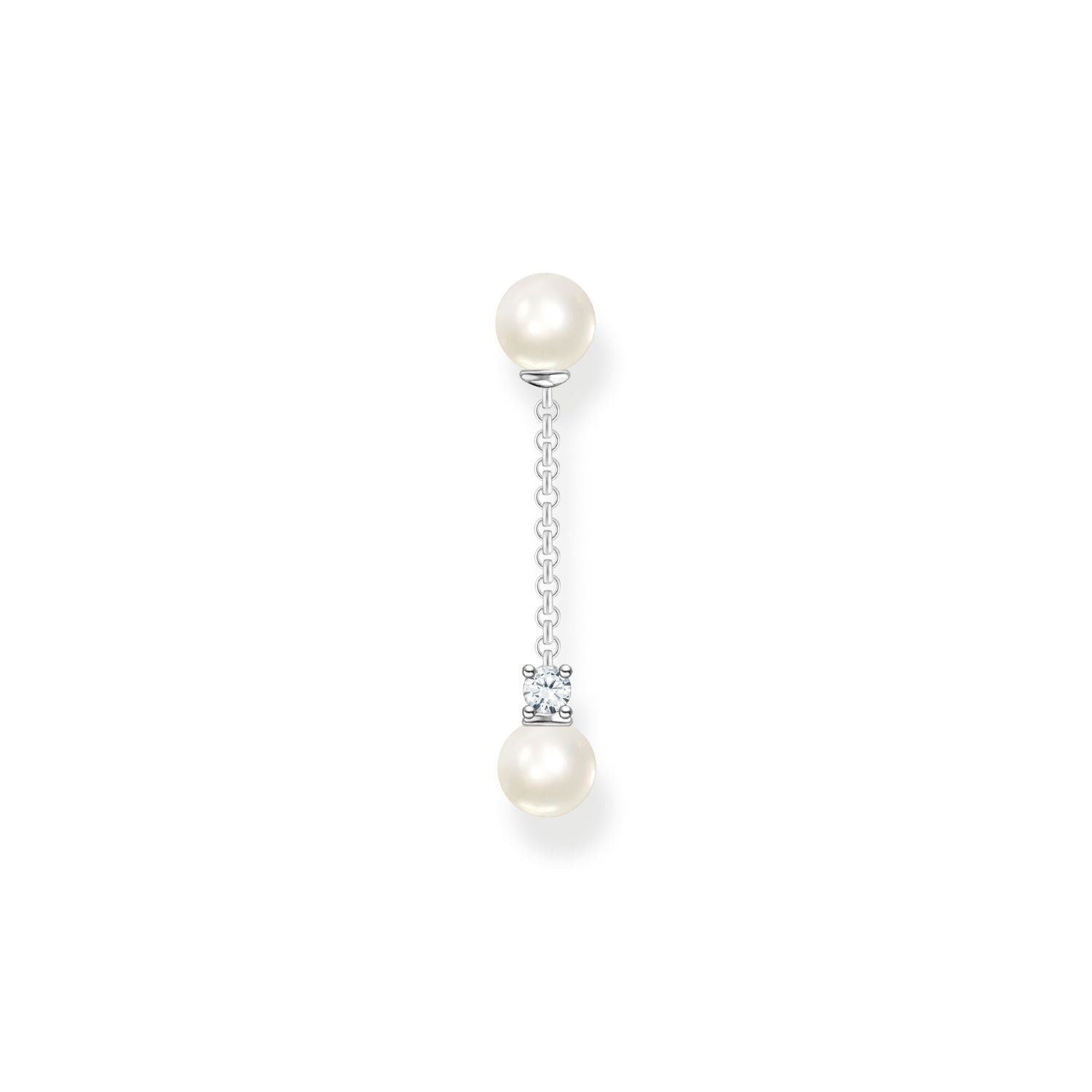 Thomas Sabo Charm Club Sterling Silver Pearl and White Stone Single Drop Earring - Silver