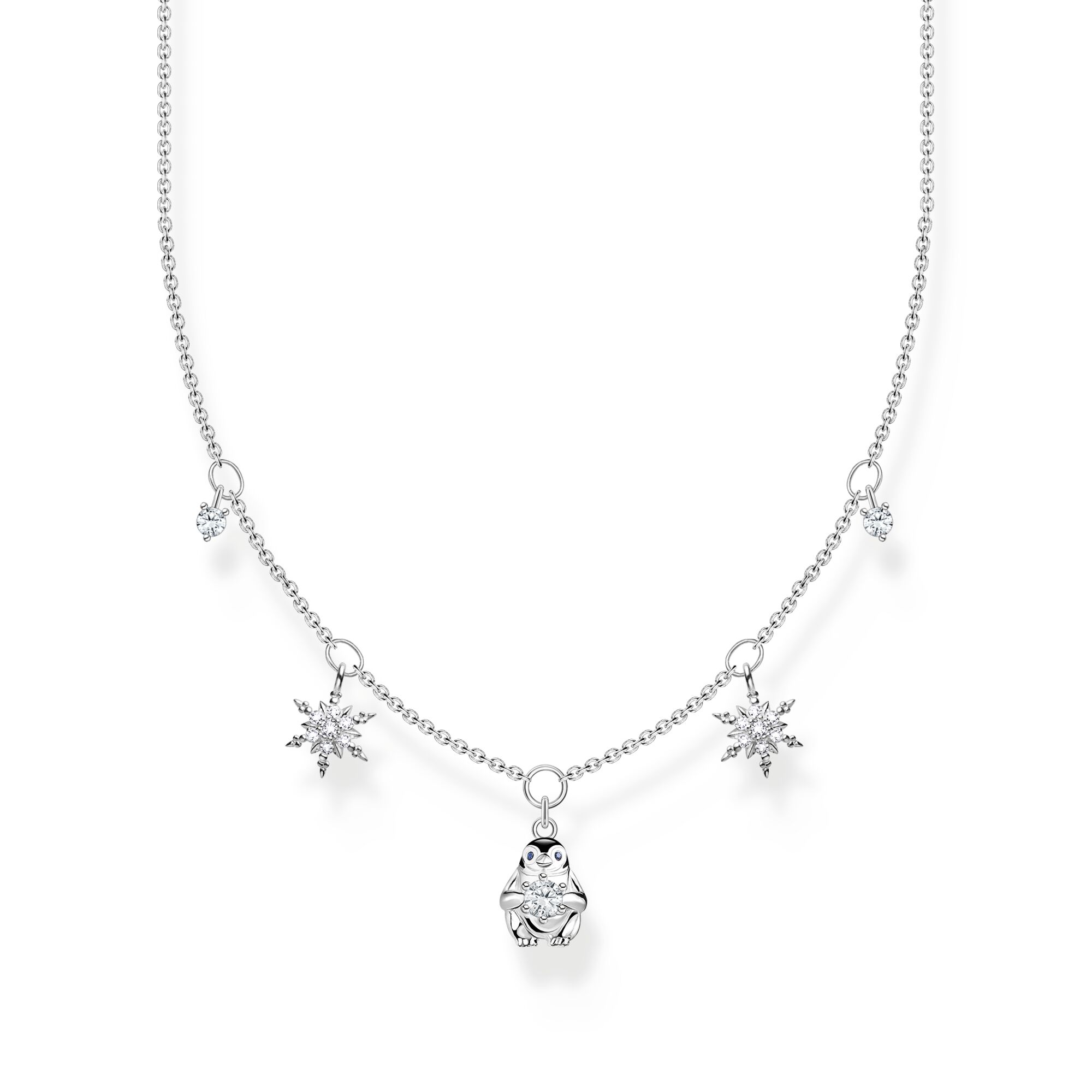Thomas Sabo Charm Club Sterling Silver Snowflakes and Penguin Necklace - Silver