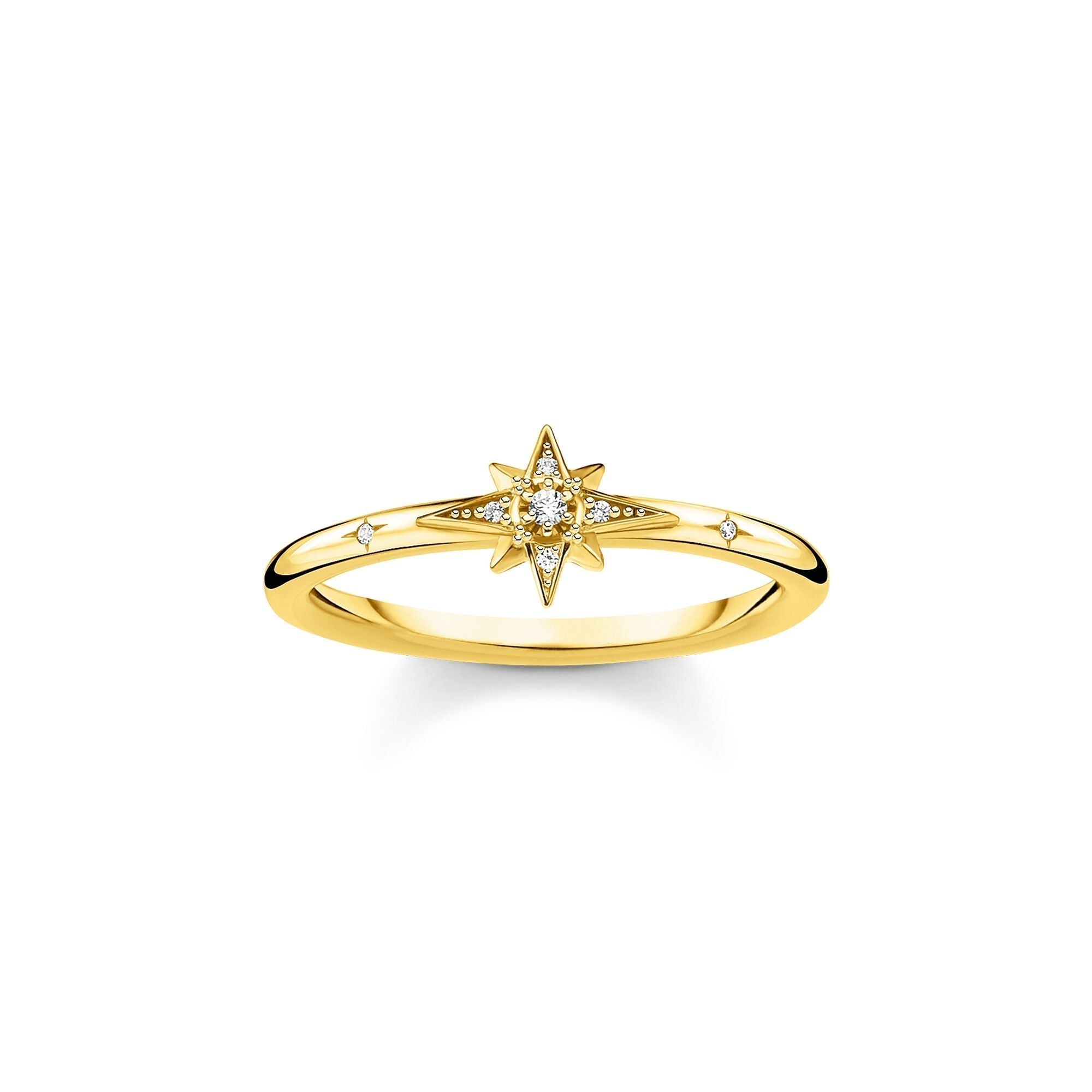 Thomas Sabo Charm Club Sterling Silver Yellow Gold Plated CZ Star Ring - 60
