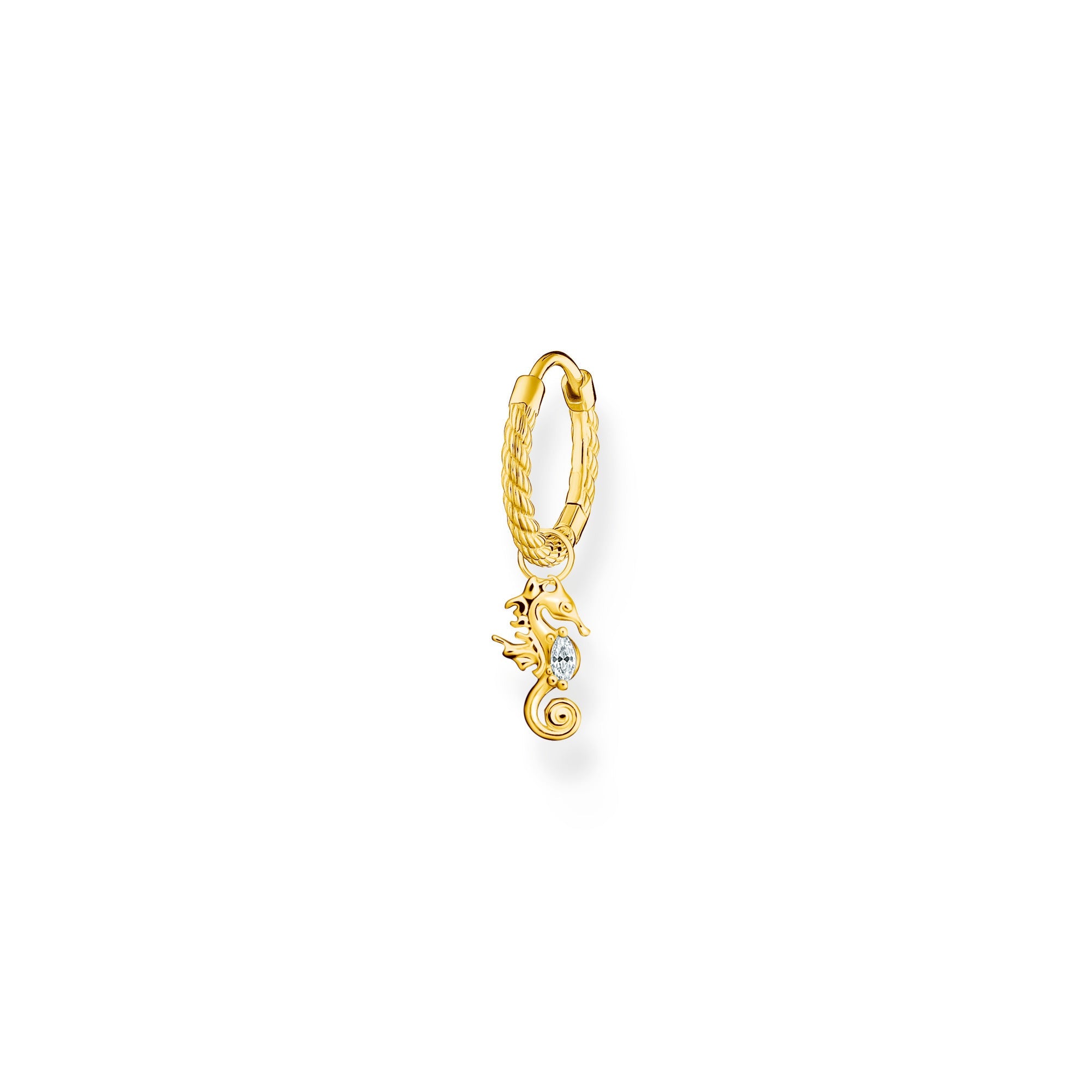 Thomas Sabo Charm Club Yellow Gold Plated Sterling Silver Seahorse Hoop Earring - Silver