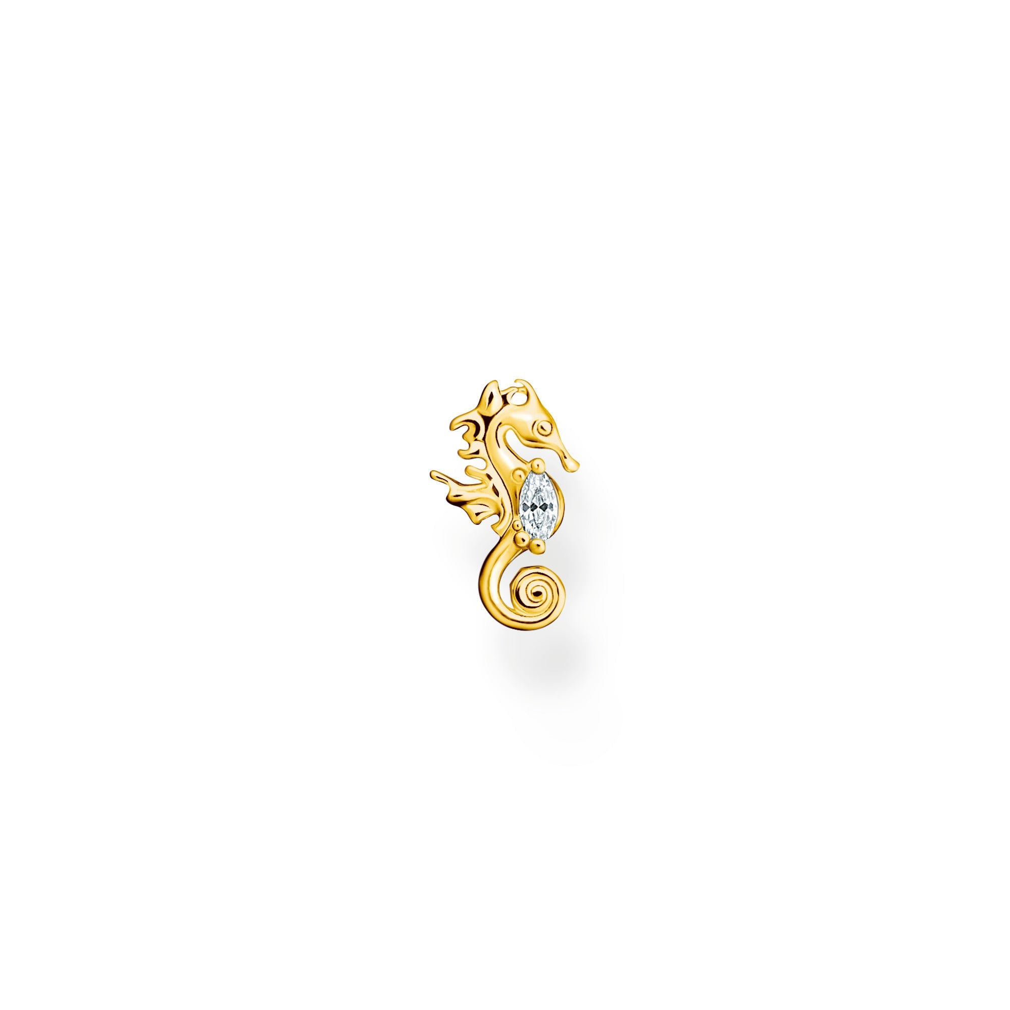 Thomas Sabo Charm Club Yellow Gold Plated Sterling Silver Seahorse Single Ear Stud - Silver