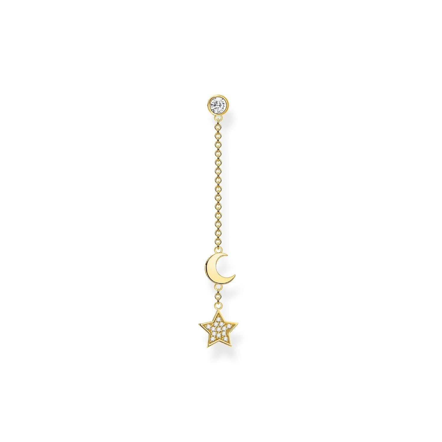 Thomas Sabo Charm Club Yellow Gold Plated Sterling Silver Star and Moon Single Drop Earring - Silver