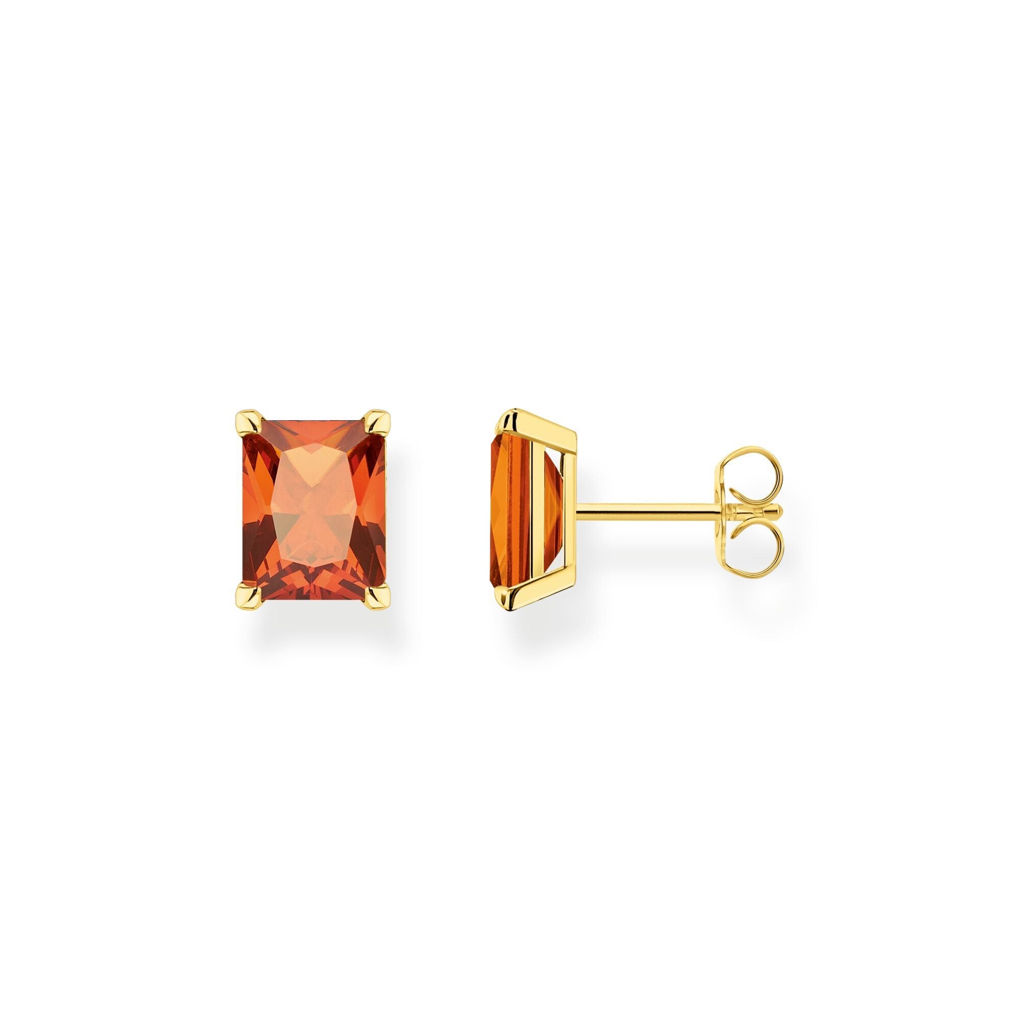 Thomas Sabo Gold Plated Sterling Silver Orange Stone Stud Earrings - Silver