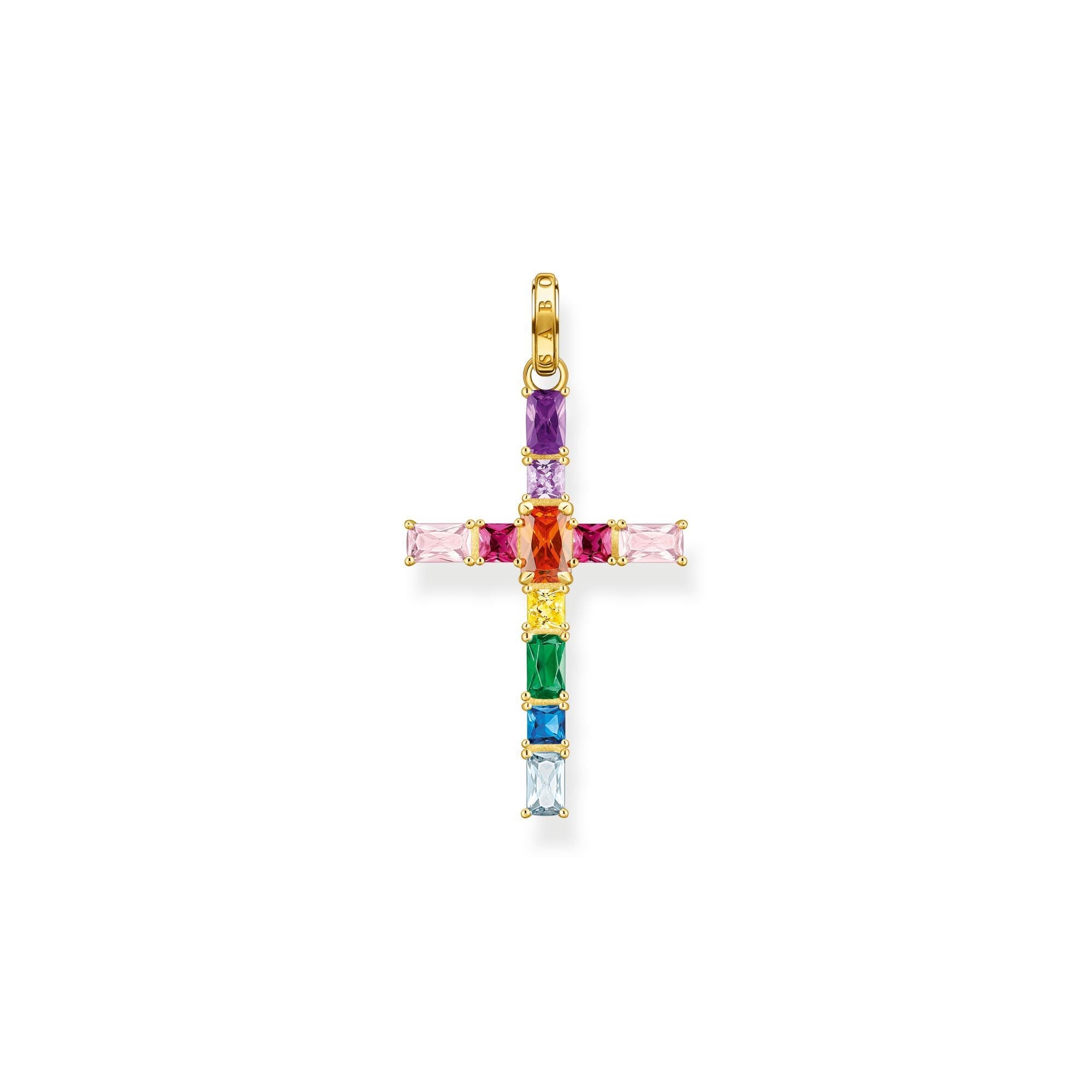 Thomas Sabo Gold Plated Sterling Silver Colourful Stone Cross Pendant - Gold
