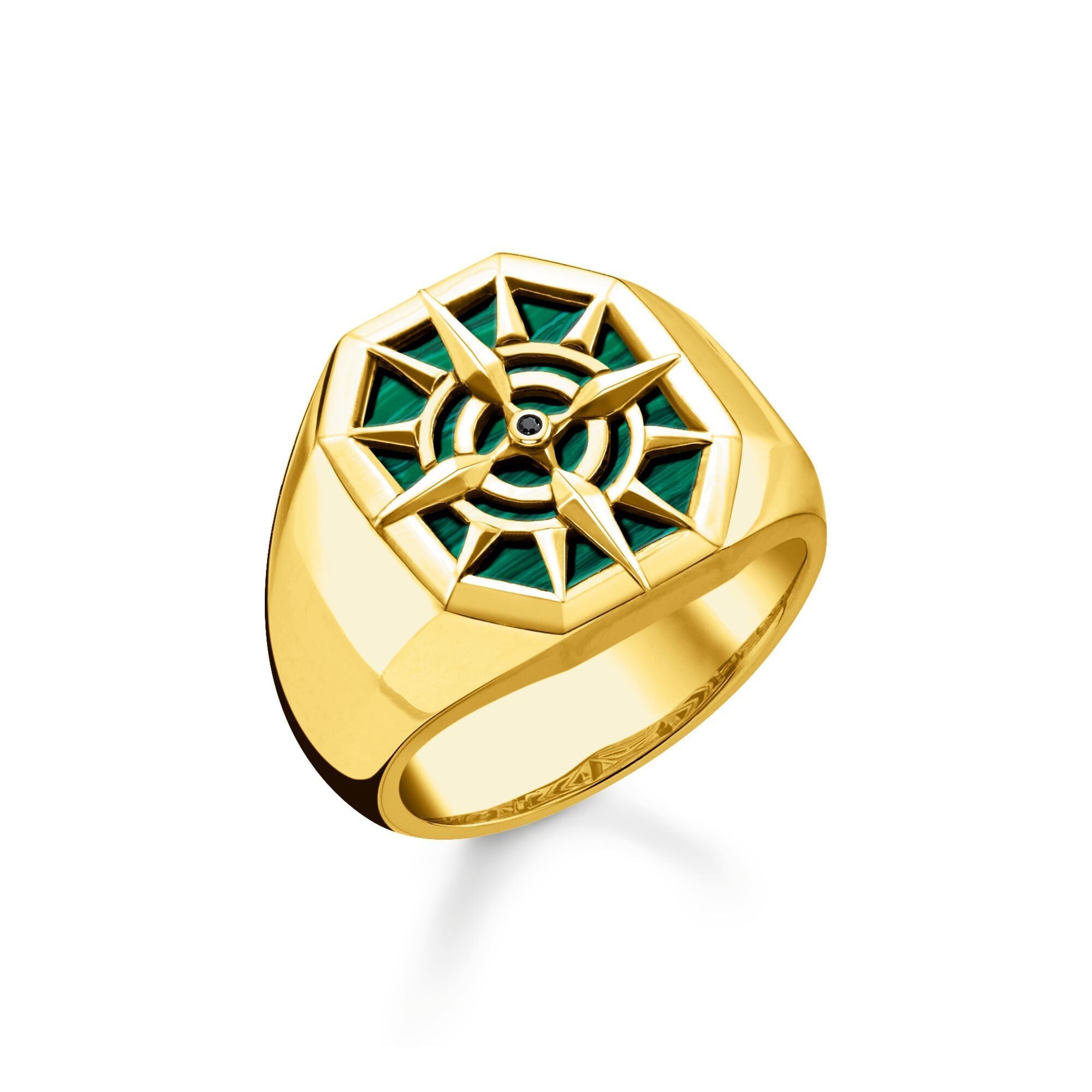 Thomas Sabo Gold Plated Sterling Silver Green Compass Ring - 56