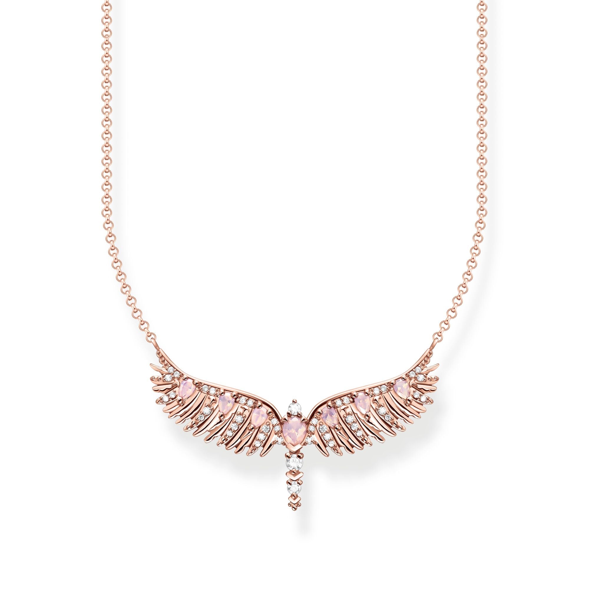 Thomas Sabo Rose Gold Plated Small Sterling Silver Phoenix Wing Pink Stones Necklace - Silver