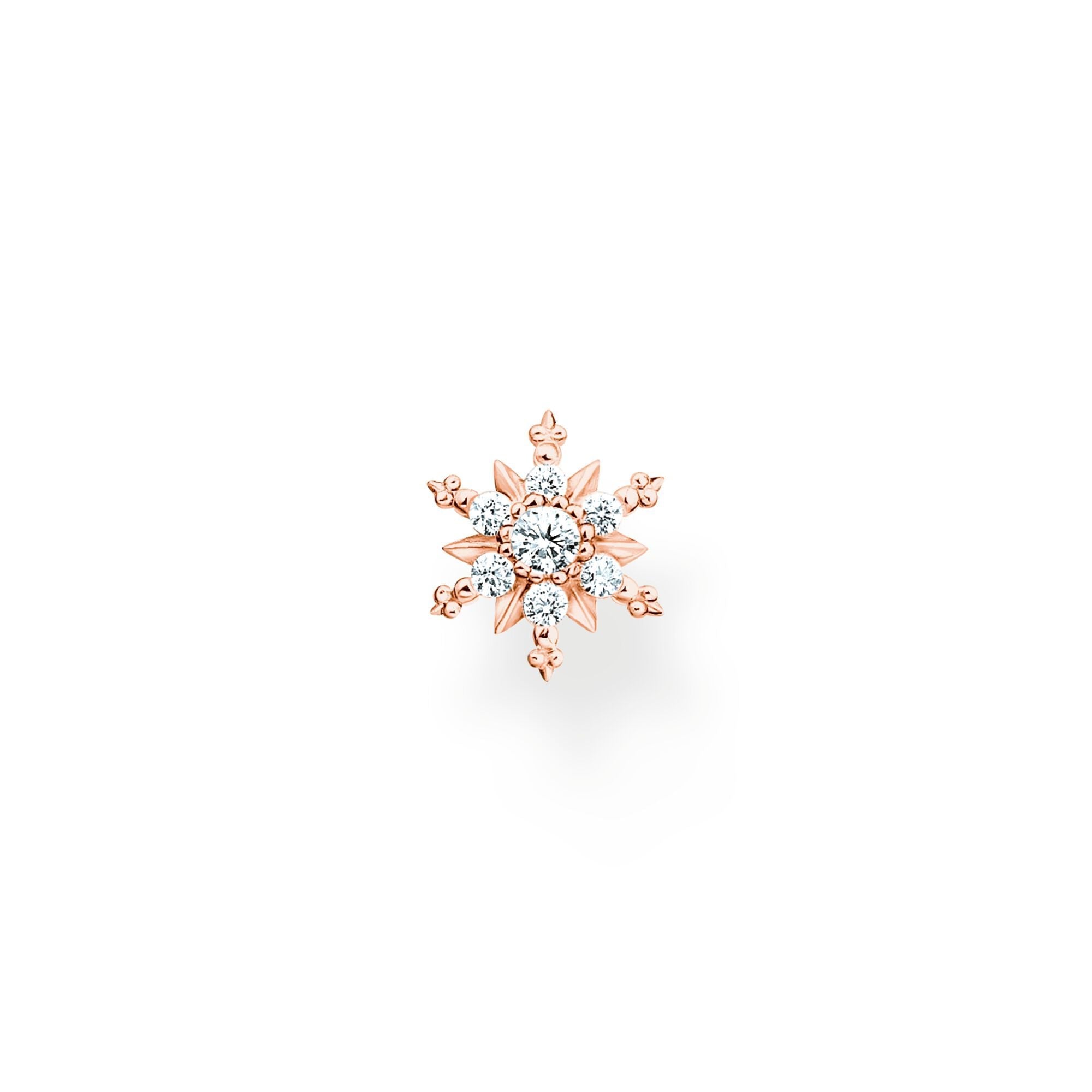 Thomas Sabo Rose Gold Plated Sterling Silver Snowflake White Stones Single Stud Earring - Silver