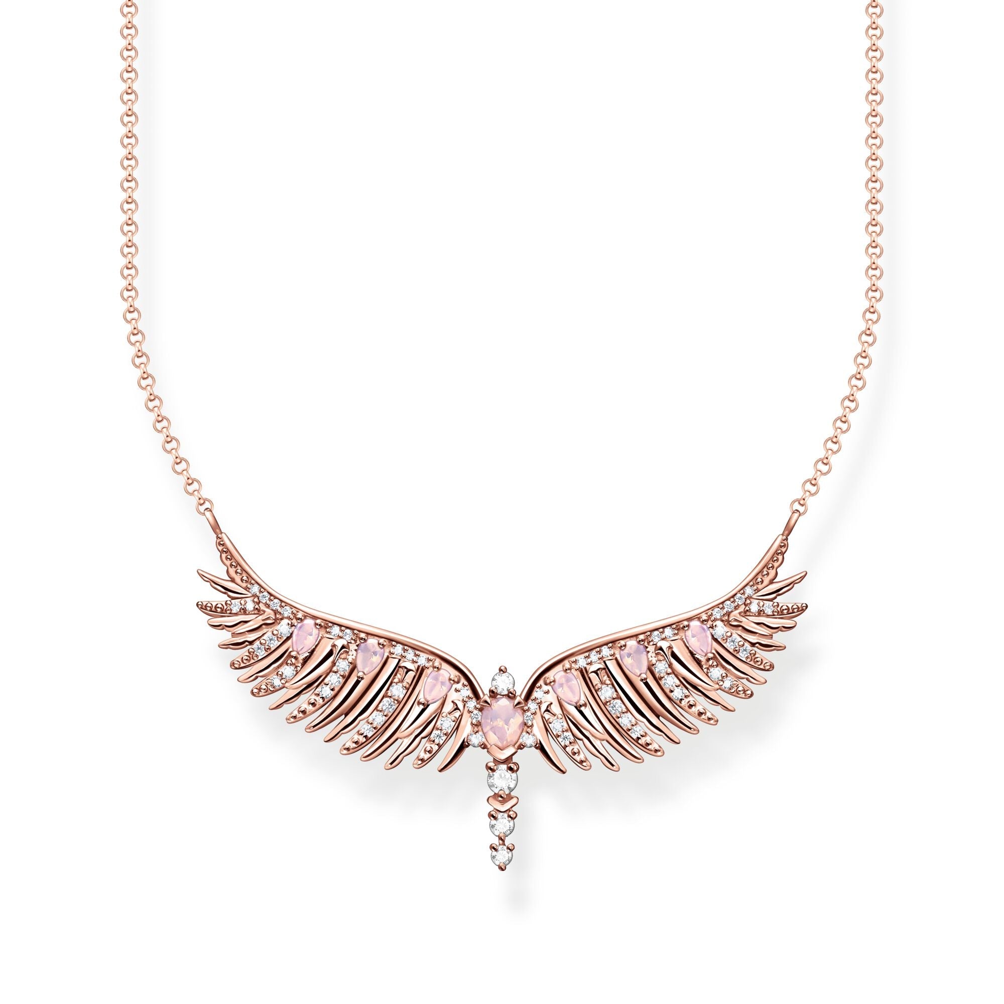 Thomas Sabo Rose Gold Plated Sterling Silver Phoenix Wing Pink Stones Necklace - Silver