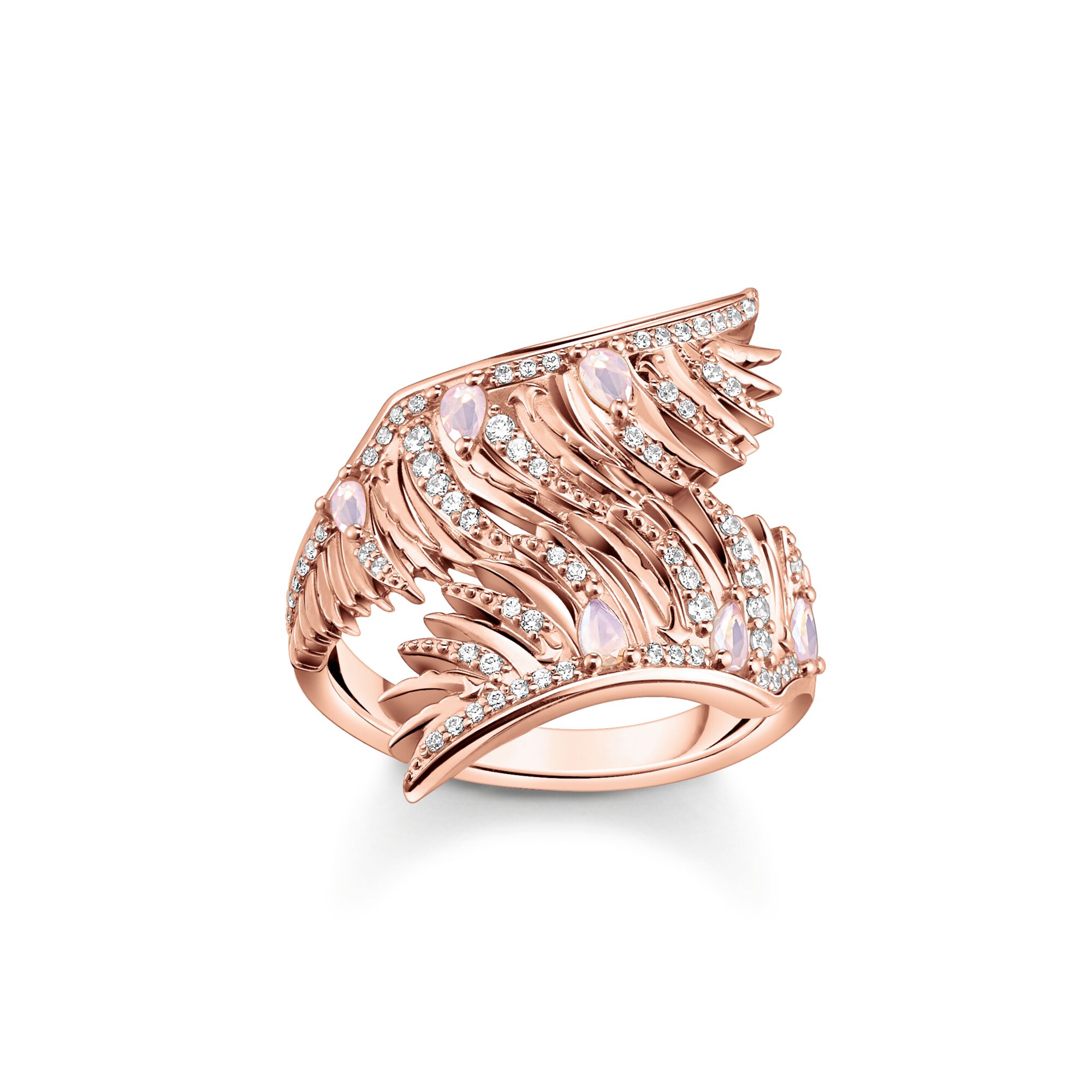 Thomas Sabo Rose Gold Plated Sterling Silver Phoenix Wing Pink Stones Ring - 50