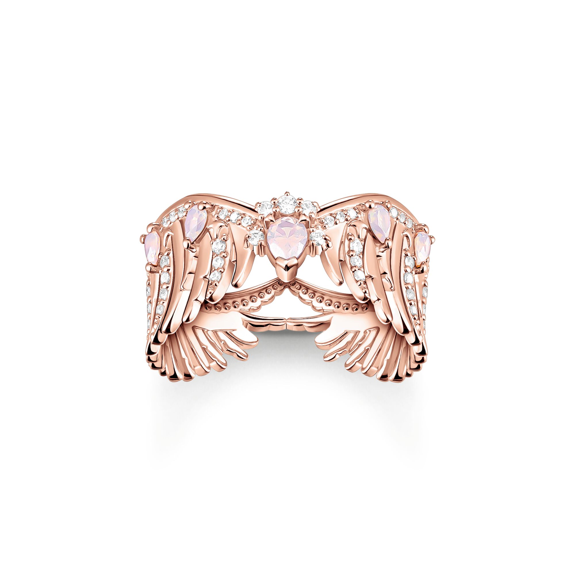 Thomas Sabo Rose Gold Plated Sterling Silver Phoenix Wing Pink Stones Ring - 60