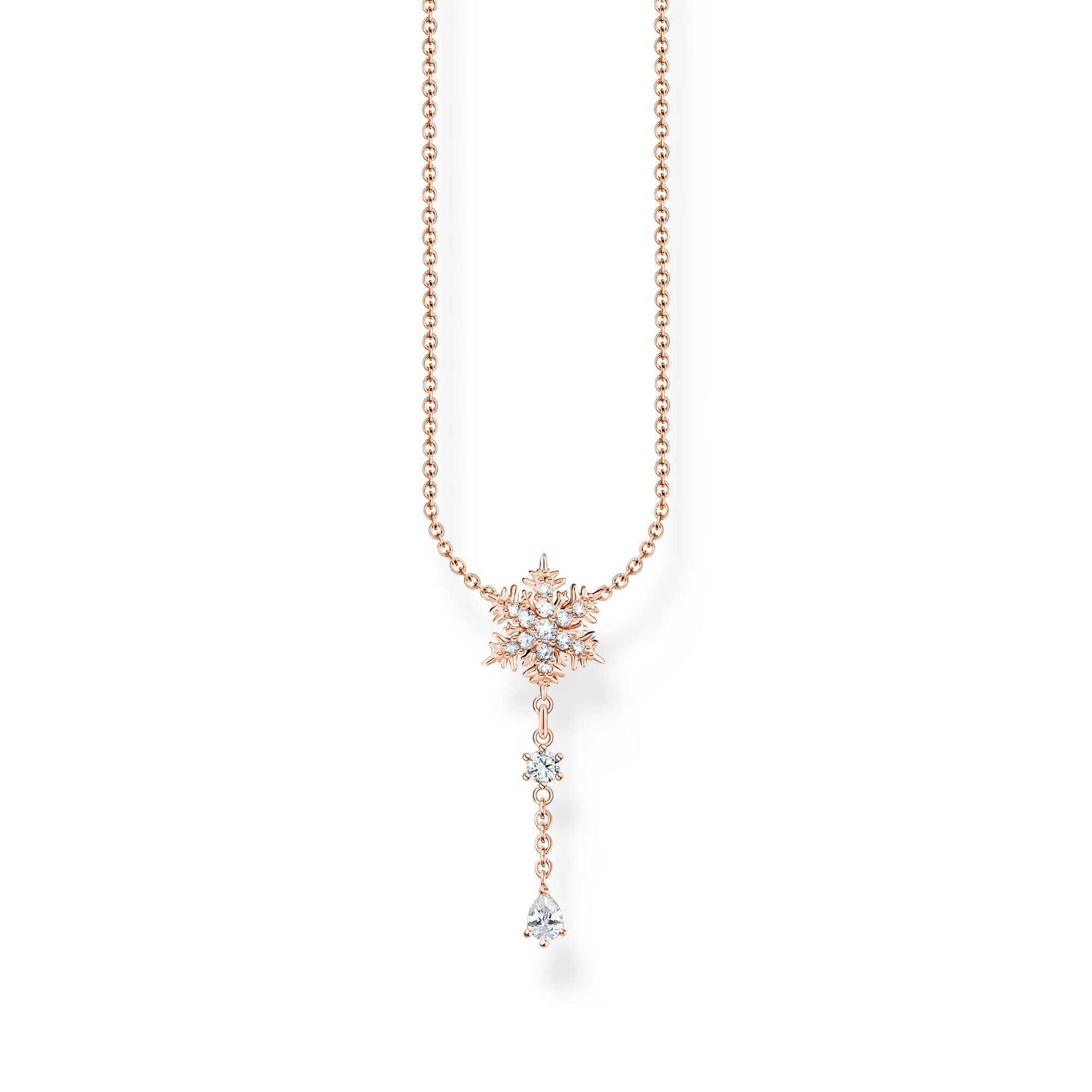Thomas Sabo Rose Gold Plated Sterling Silver Snowflake White Stones Necklace - Silver