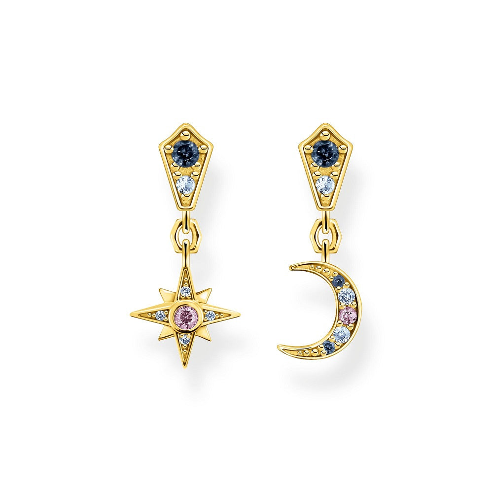 Thomas Sabo Royalty Sterling Silver Gold Plated Star and Moon Earrings - Silver