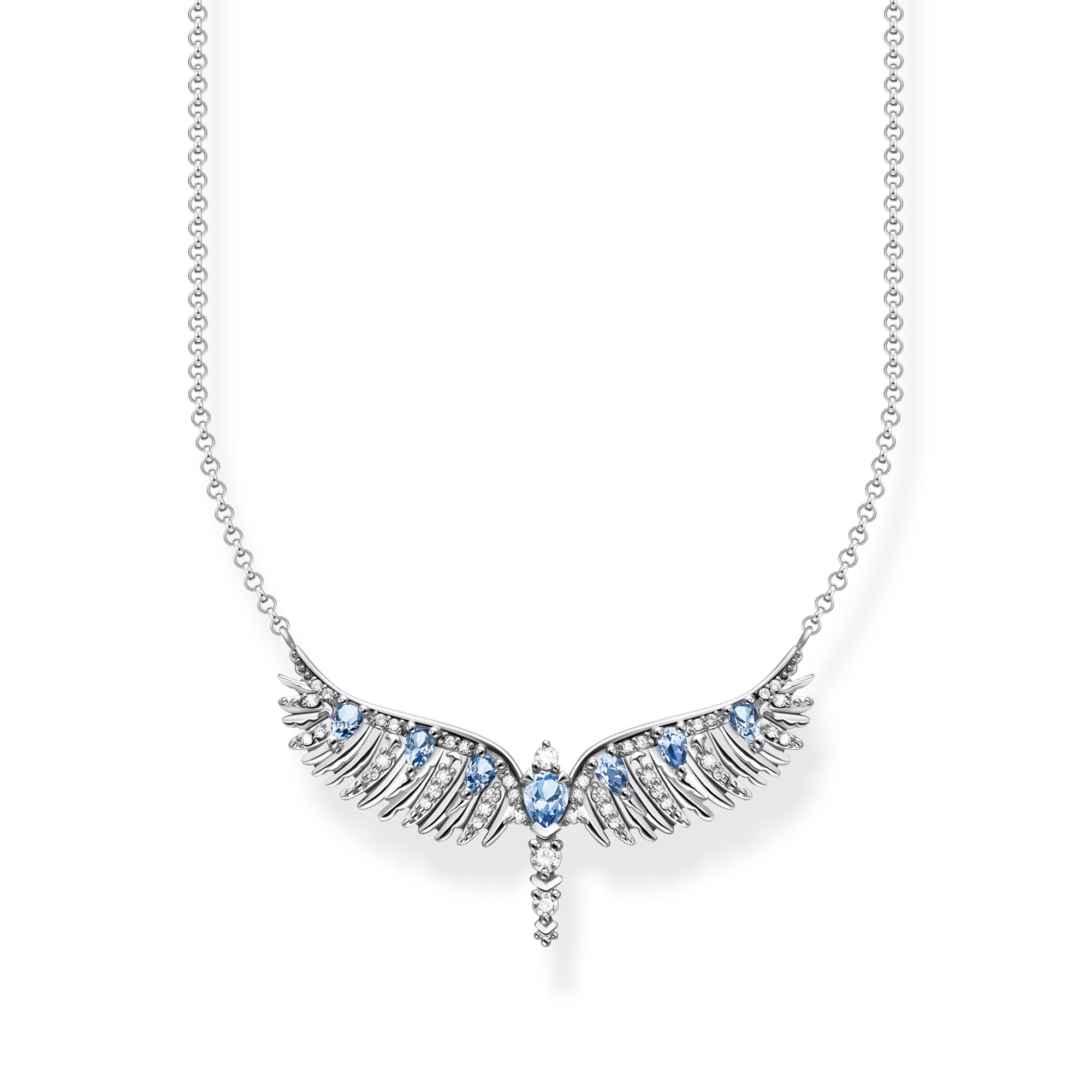 Thomas Sabo Sterling Silver Small Phoenix Wing Blue Stones Necklace - Silver