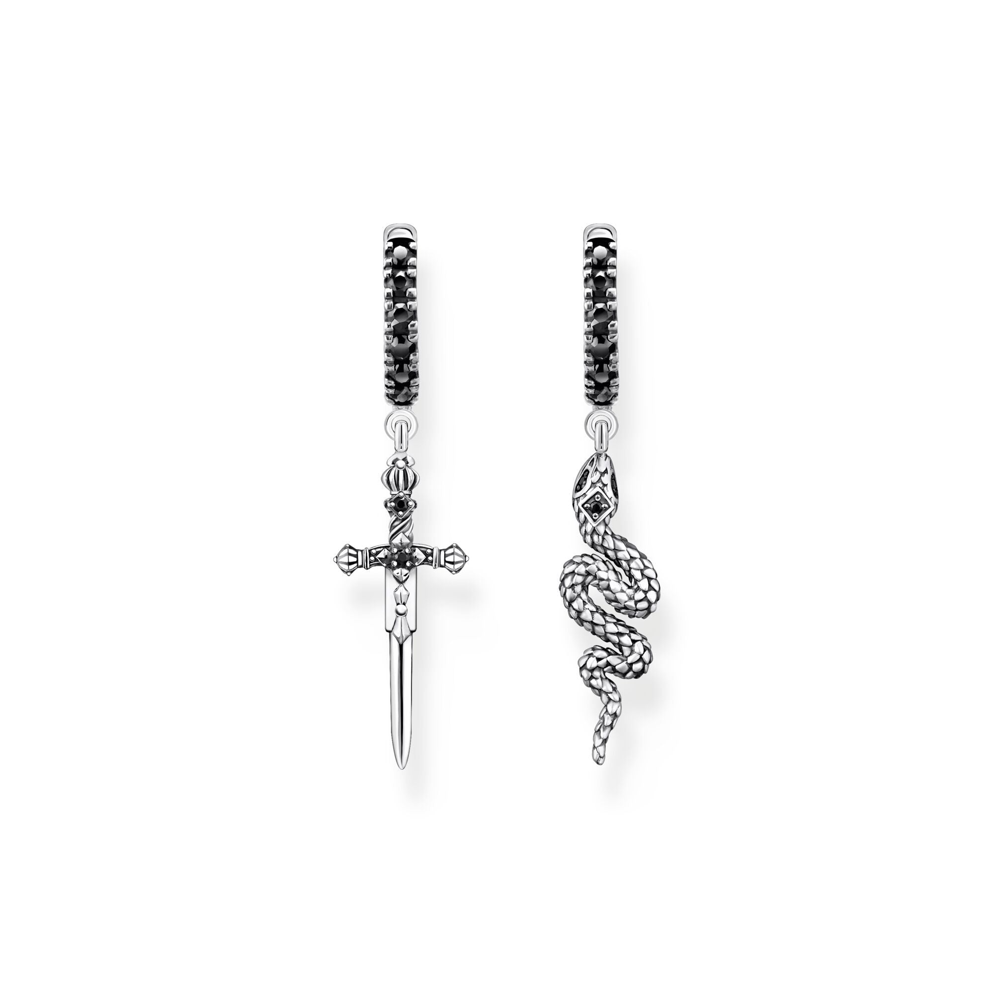 Thomas Sabo Sterling Silver Blackened Sword and Snake Hoop Earrings - Silver
