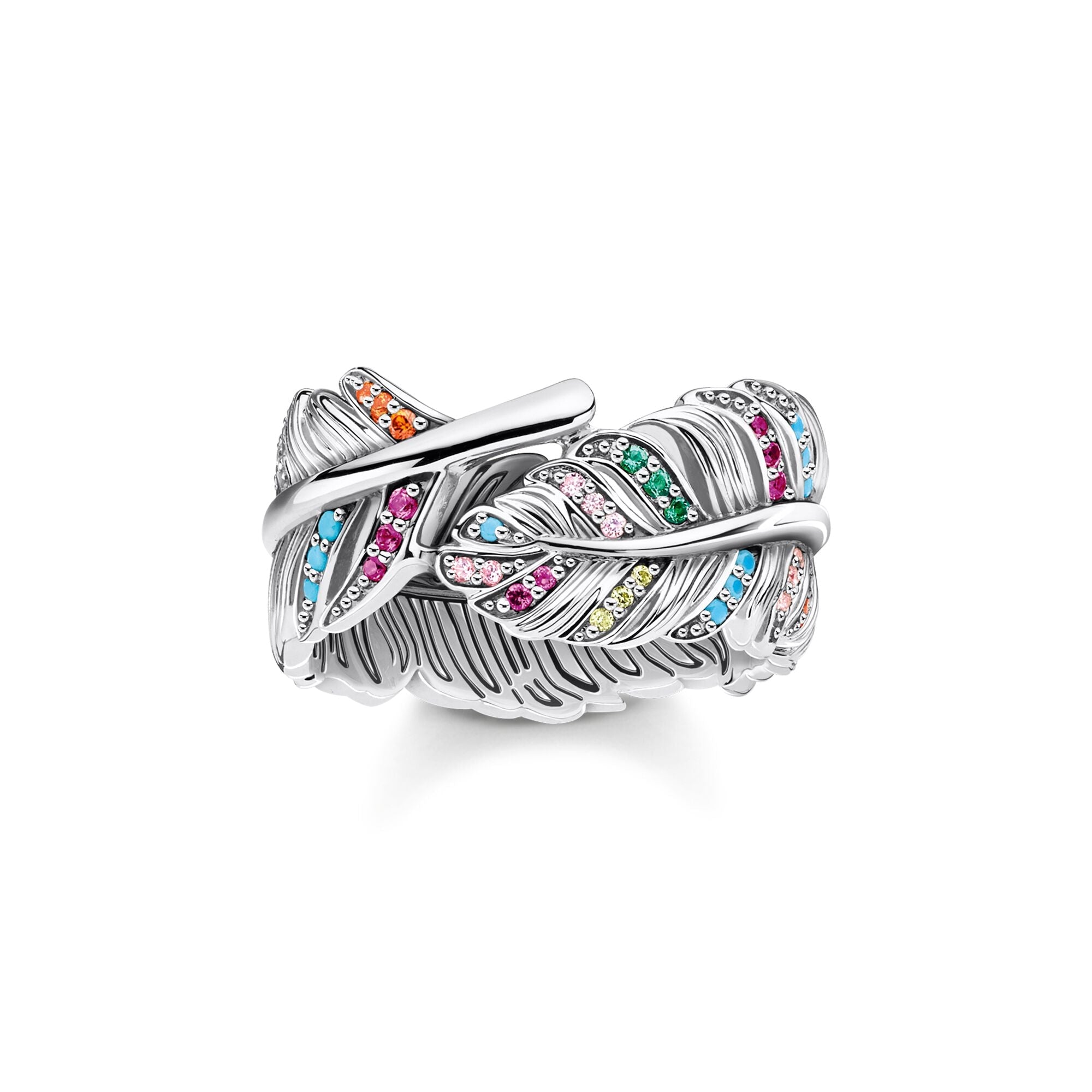 Thomas Sabo Sterling Silver Colourful Stones Feather Ring - 50