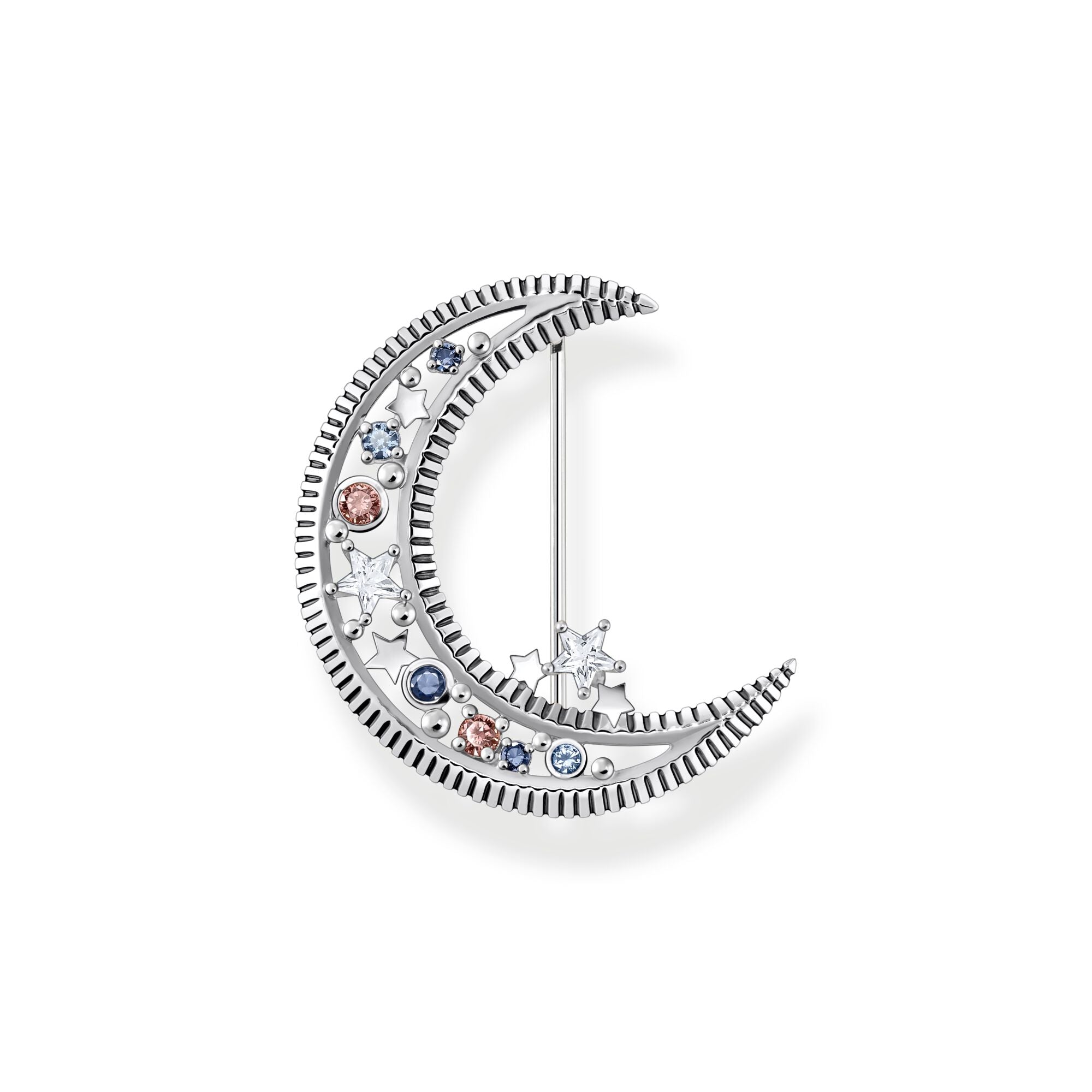 Thomas Sabo Sterling Silver Crescent Moon Colourful Stone Brooch - Silver