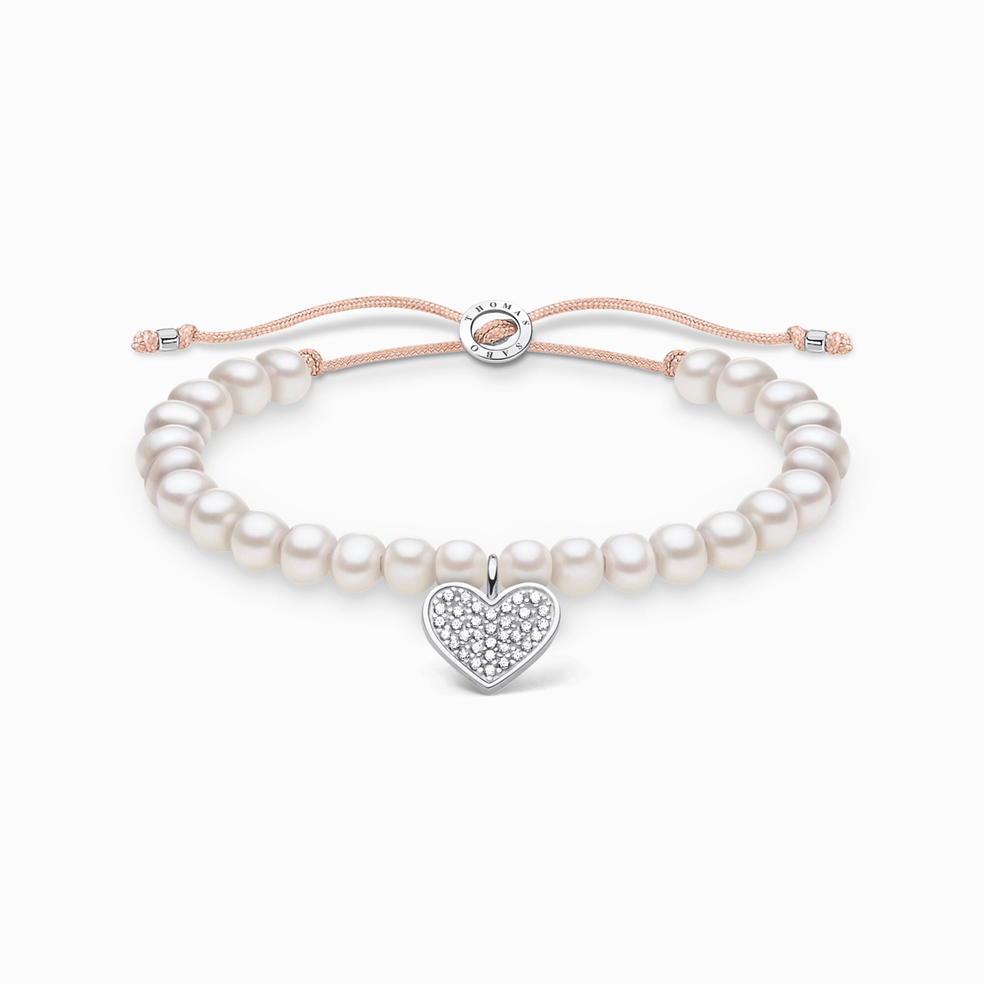 Thomas Sabo Sterling Silver Pearl Pave Heart Bracelet
