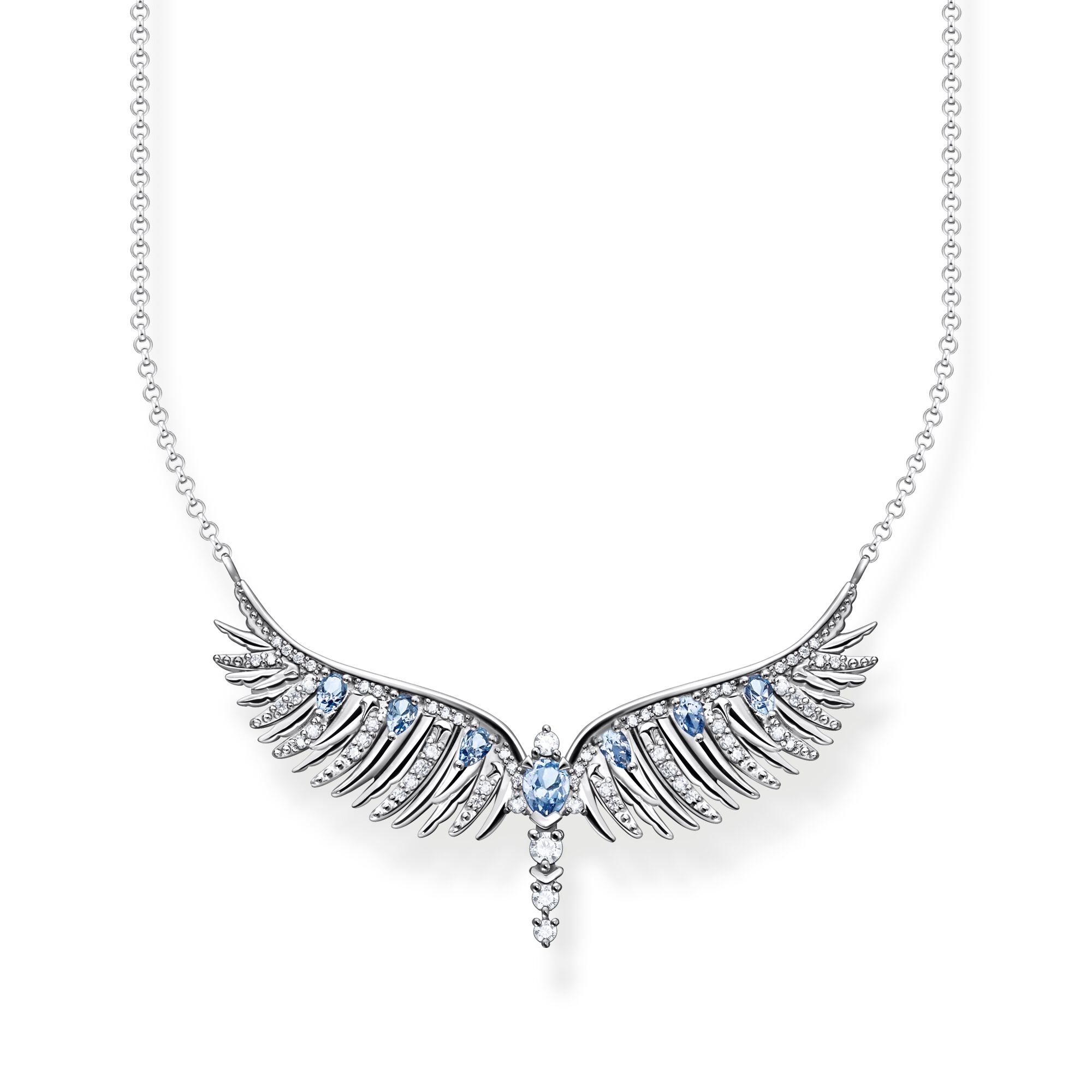 Thomas Sabo Sterling Silver Phoenix Wing Blue Stones Necklace - Silver