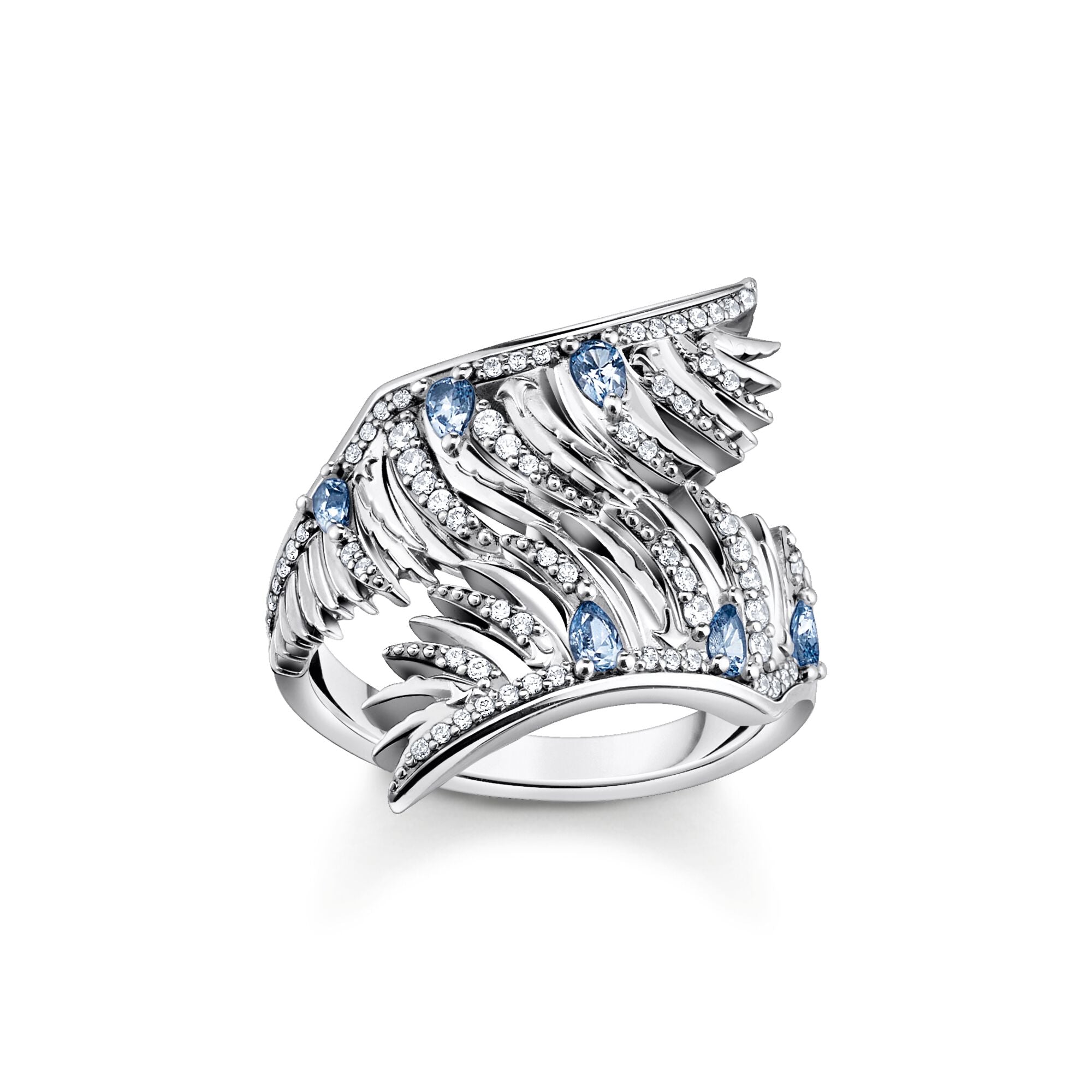 Thomas Sabo Sterling Silver Phoenix Wing Blue Stones Ring - 54
