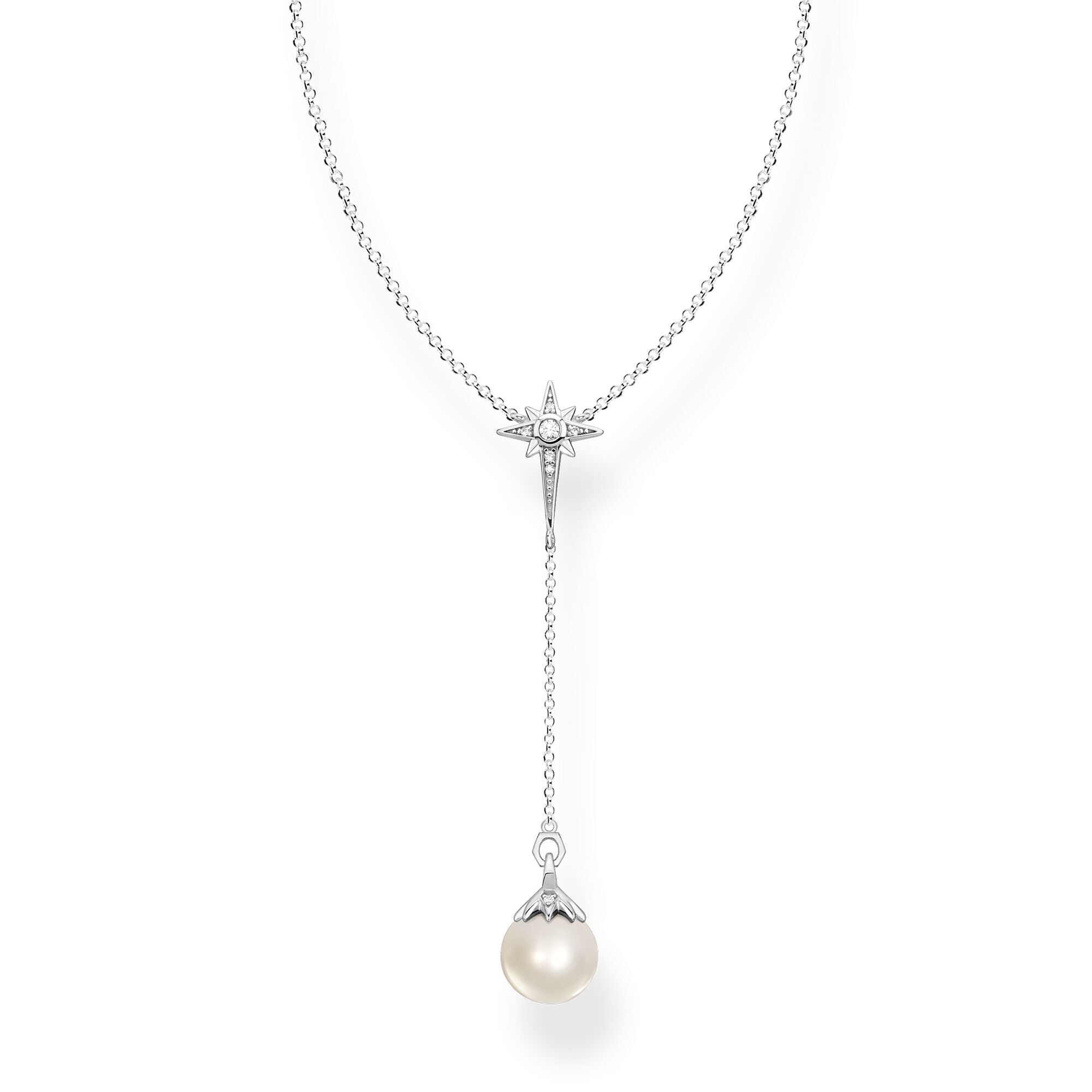 Thomas Sabo Sterling Silver White CZ Pearl Drop Necklace