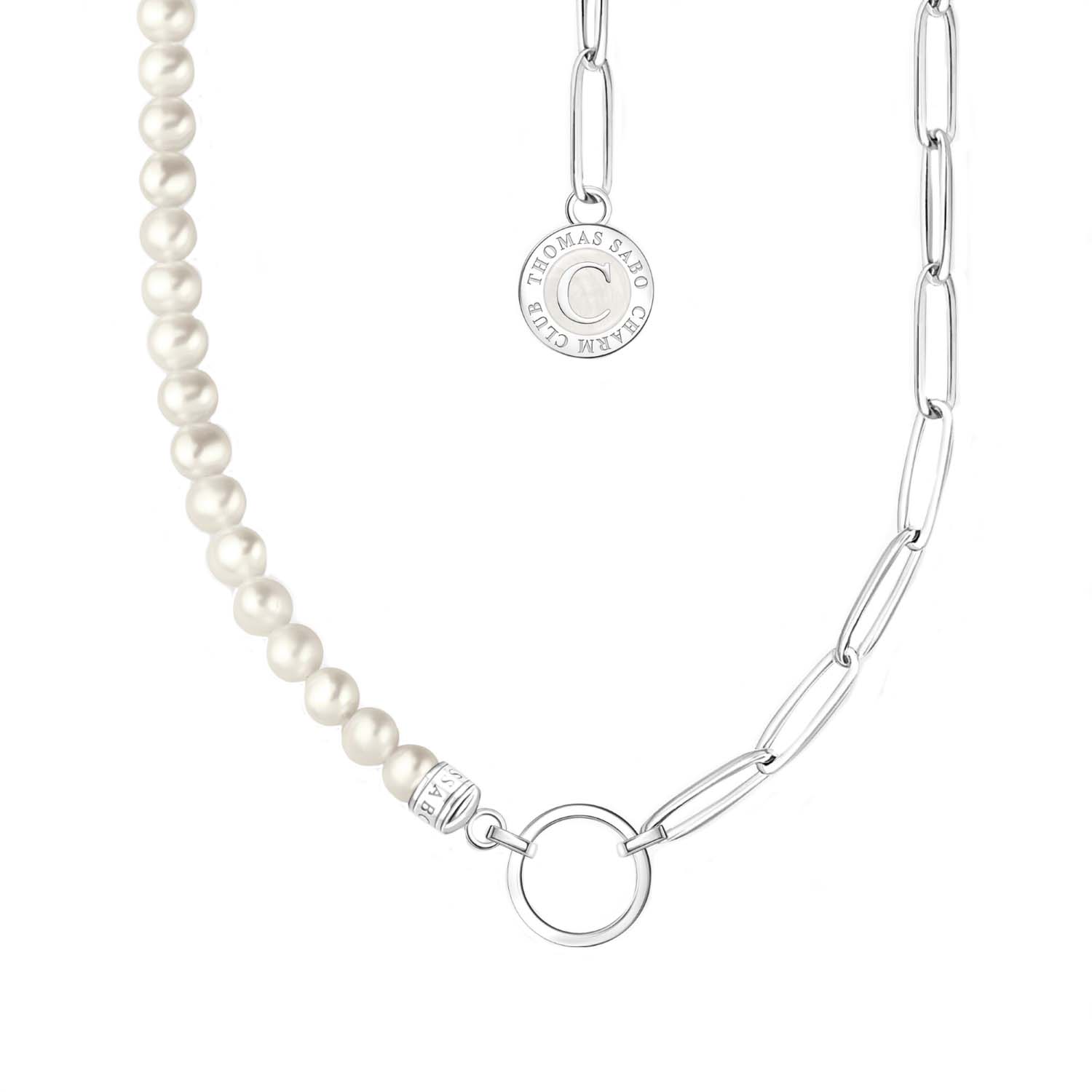 Thomas Sabo Sterling Silver White Pearl Charmista Member Charm Necklace with Coin