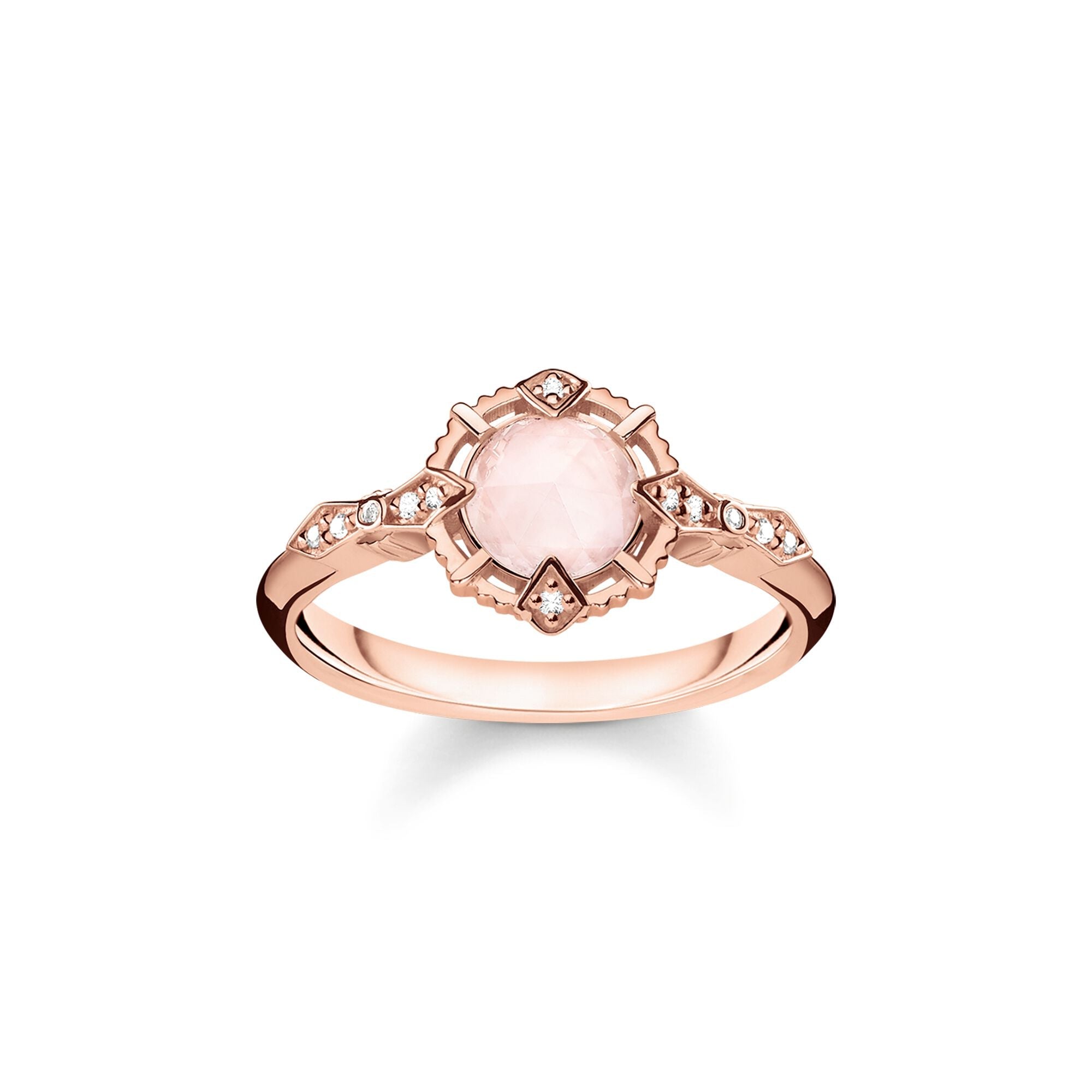 Thomas Sabo Vintage Rose Gold Rose Quartz Pink Diamond Ring D - 54